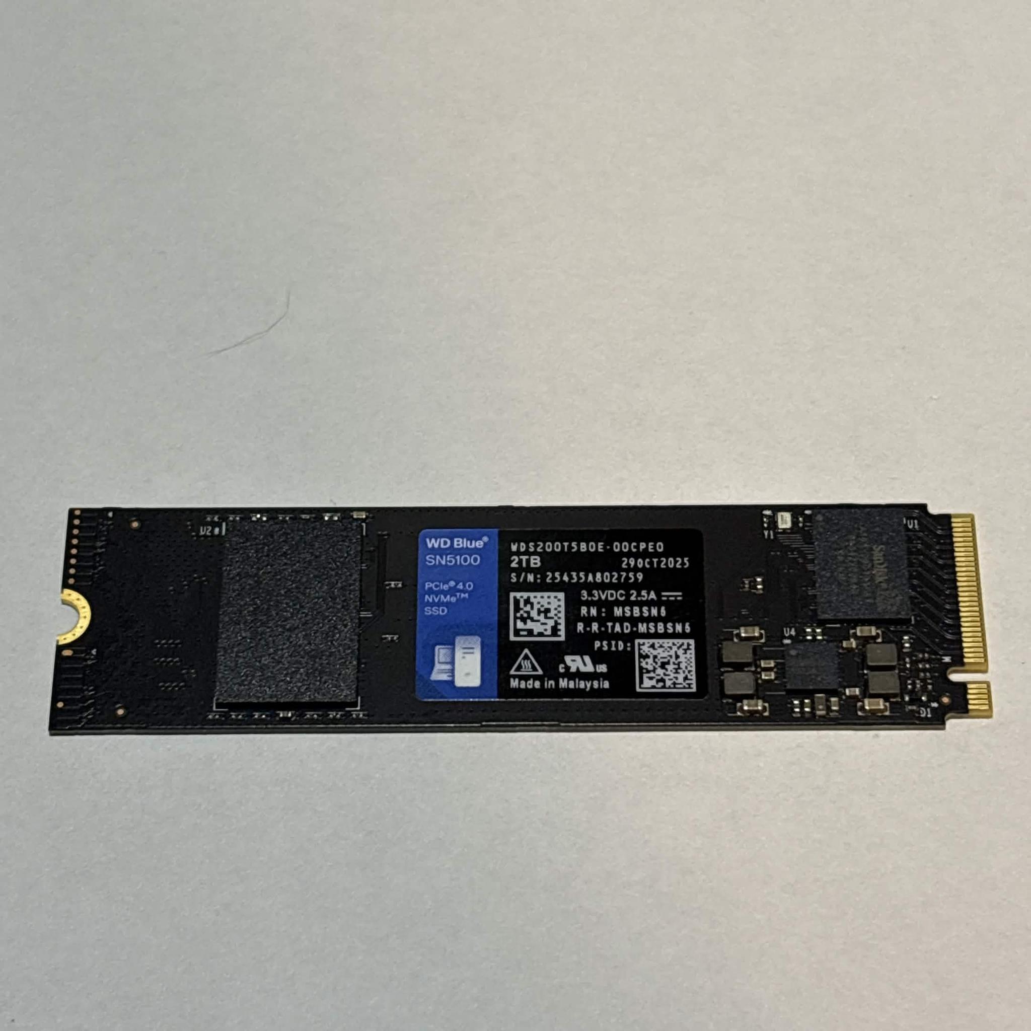 WD Blue SN5100 2TB NVMe M.2 SSD – PCIe 4.0 – 100% Health – WDS200T5B0E