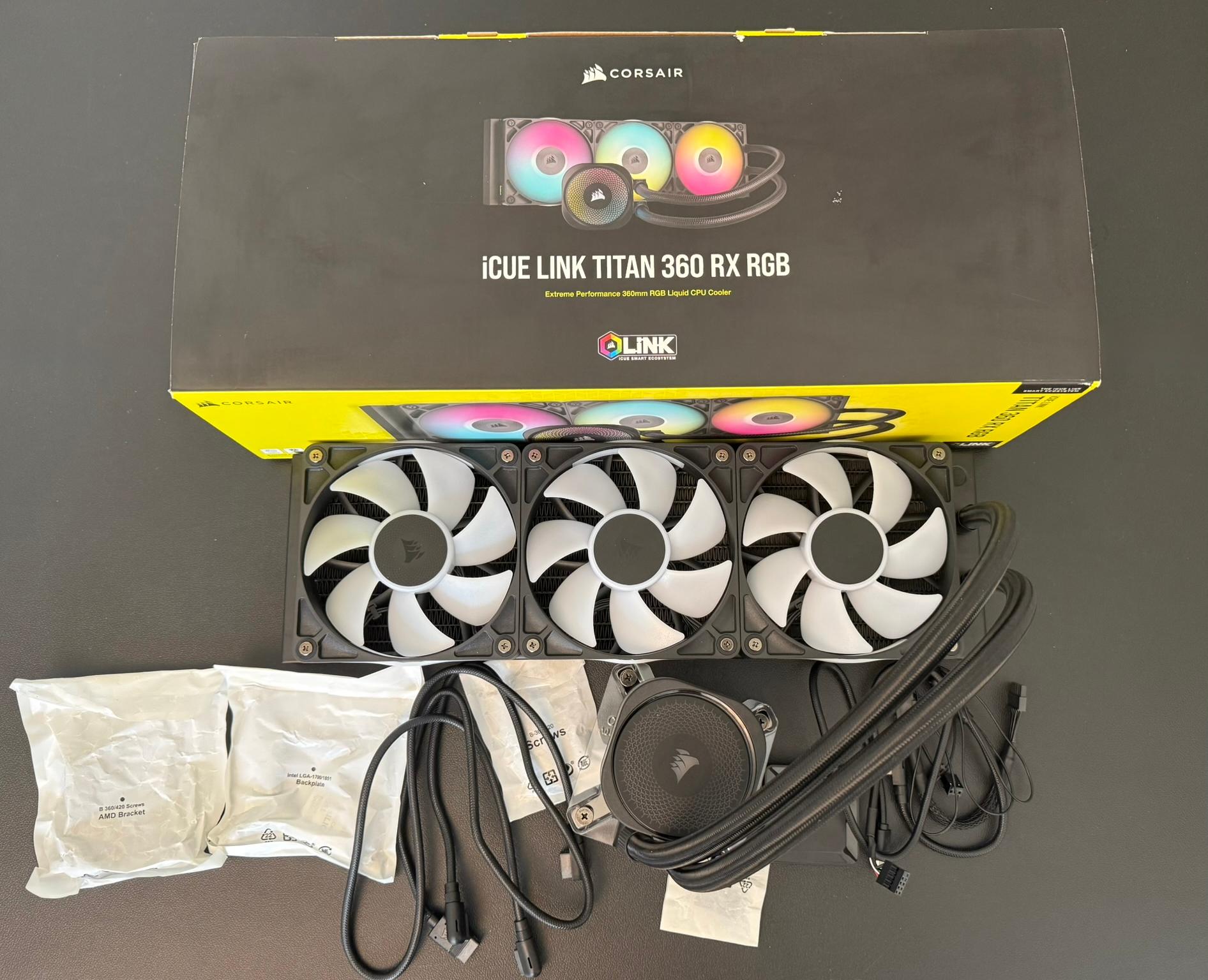 CORSAIR iCUE LINK TITAN RX 360 RGB AIO | Complete Kit | Box + Accessories