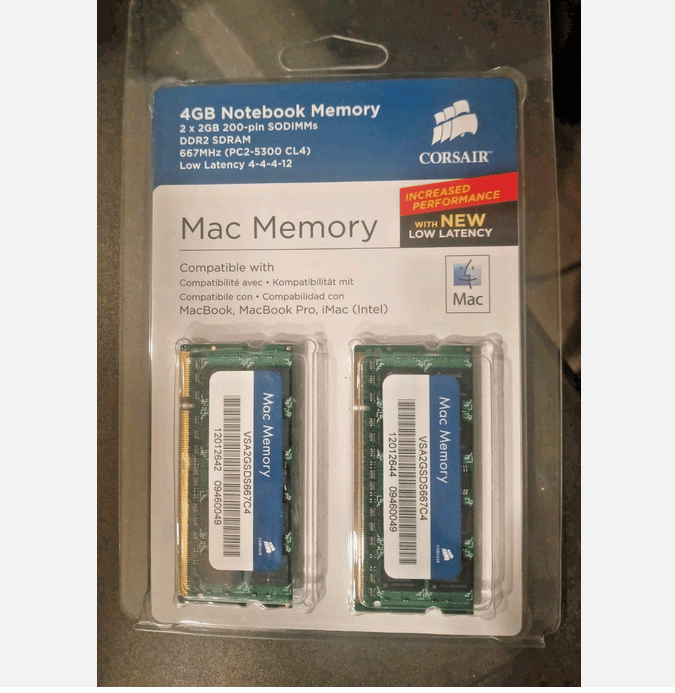 Corsair 2 x 2GB DDR2 SDRAM Mac Memory UNOPENED