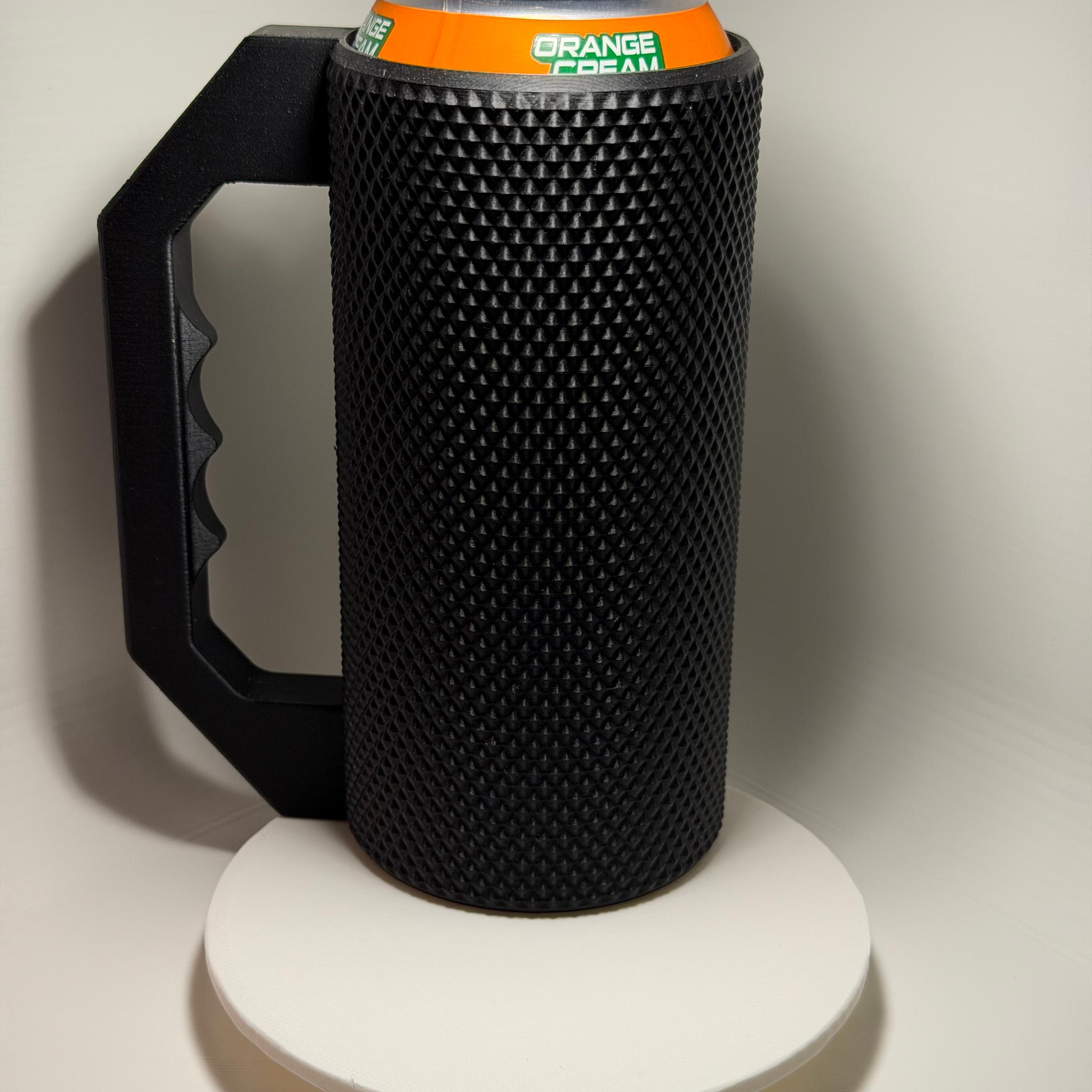 3D Printed 16oz Can Cozy with Ergonomic Handle | Textured Grip Gaming Drink Holder