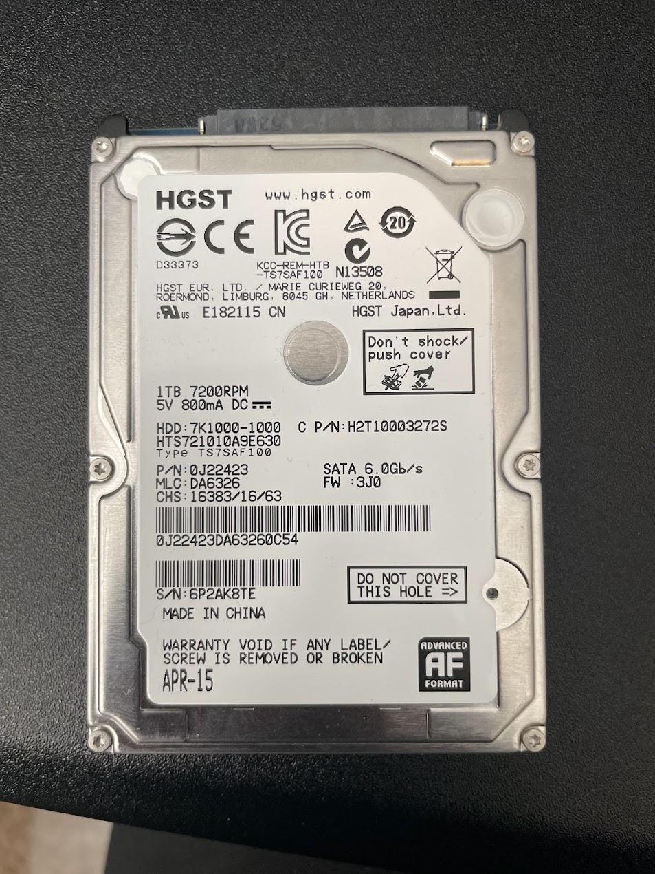 USED - HGST Travelstar 7K1000 2.5-Inch 1TB 7200 RPM SATA III 32MB Cache Internal Hard Drive