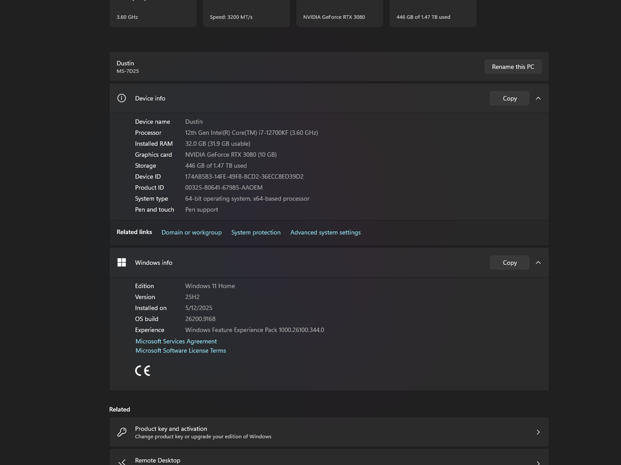 Intel core I7-2700KF, RTX 3080, Full Build
