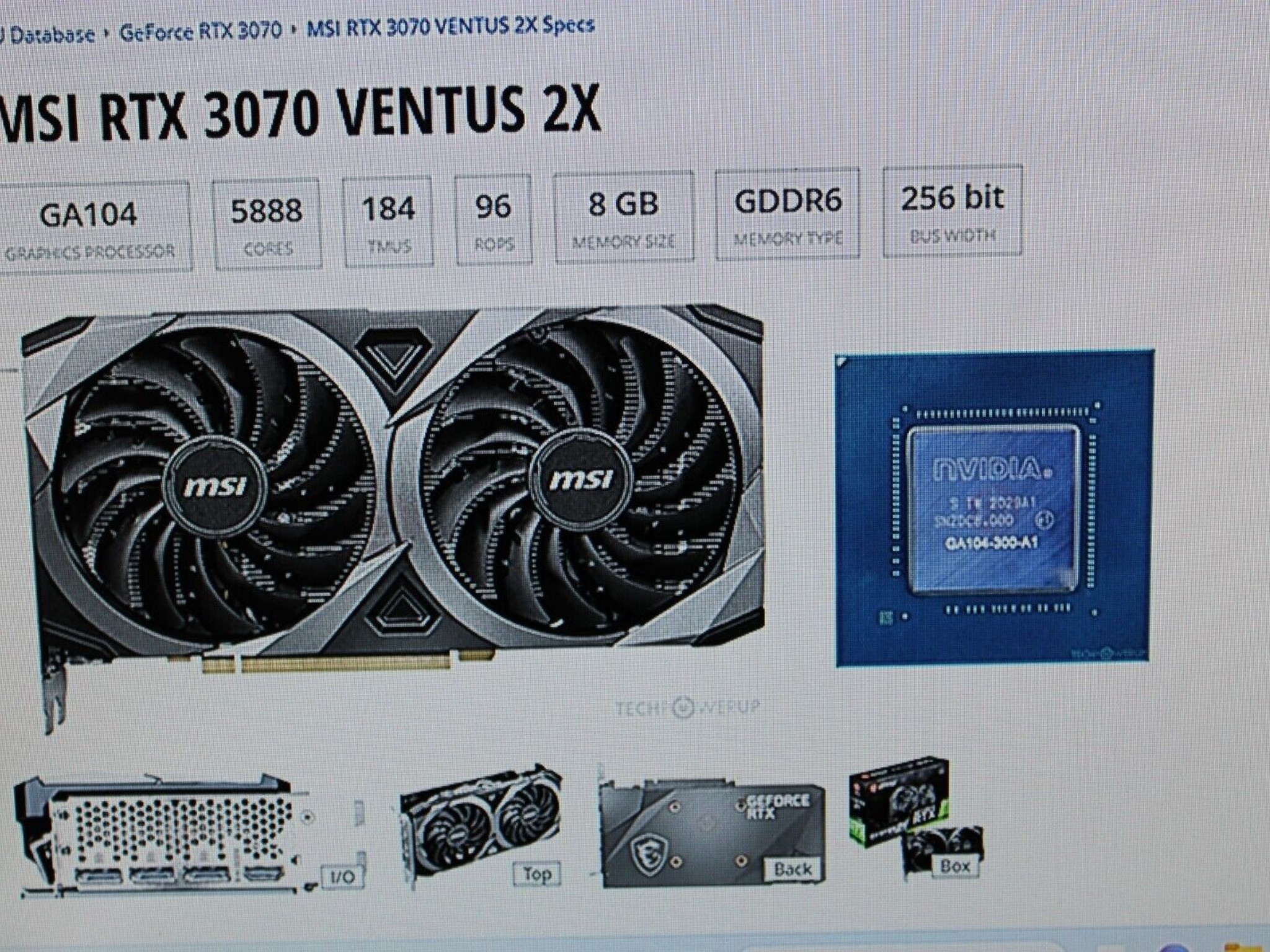 MSi Nvidia Geforce RTX 3070 Ventus 2X NON-LHR 8GB GDDR6 Graphics Card GPU