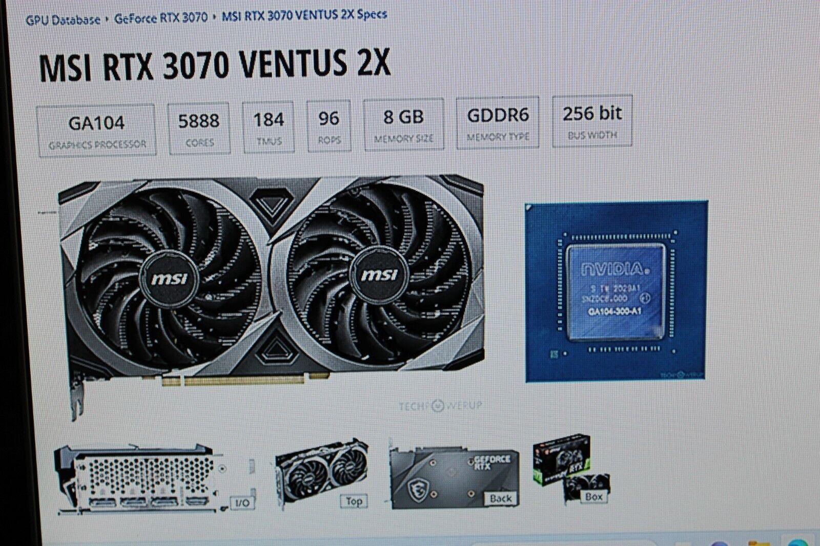 MSi Nvidia Geforce RTX 3070 Ventus 2X NON-LHR 8GB GDDR6 Graphics Card GPU