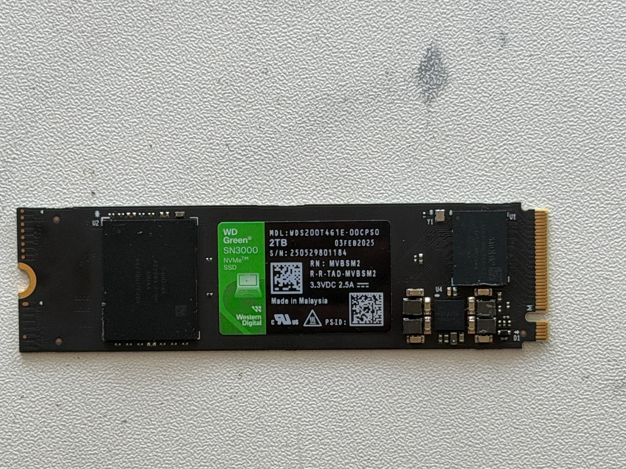 WD Green SN3000 2TB NVMe M.2 SSD PCIe Gen4 5000MB/s WDS200T4G1E