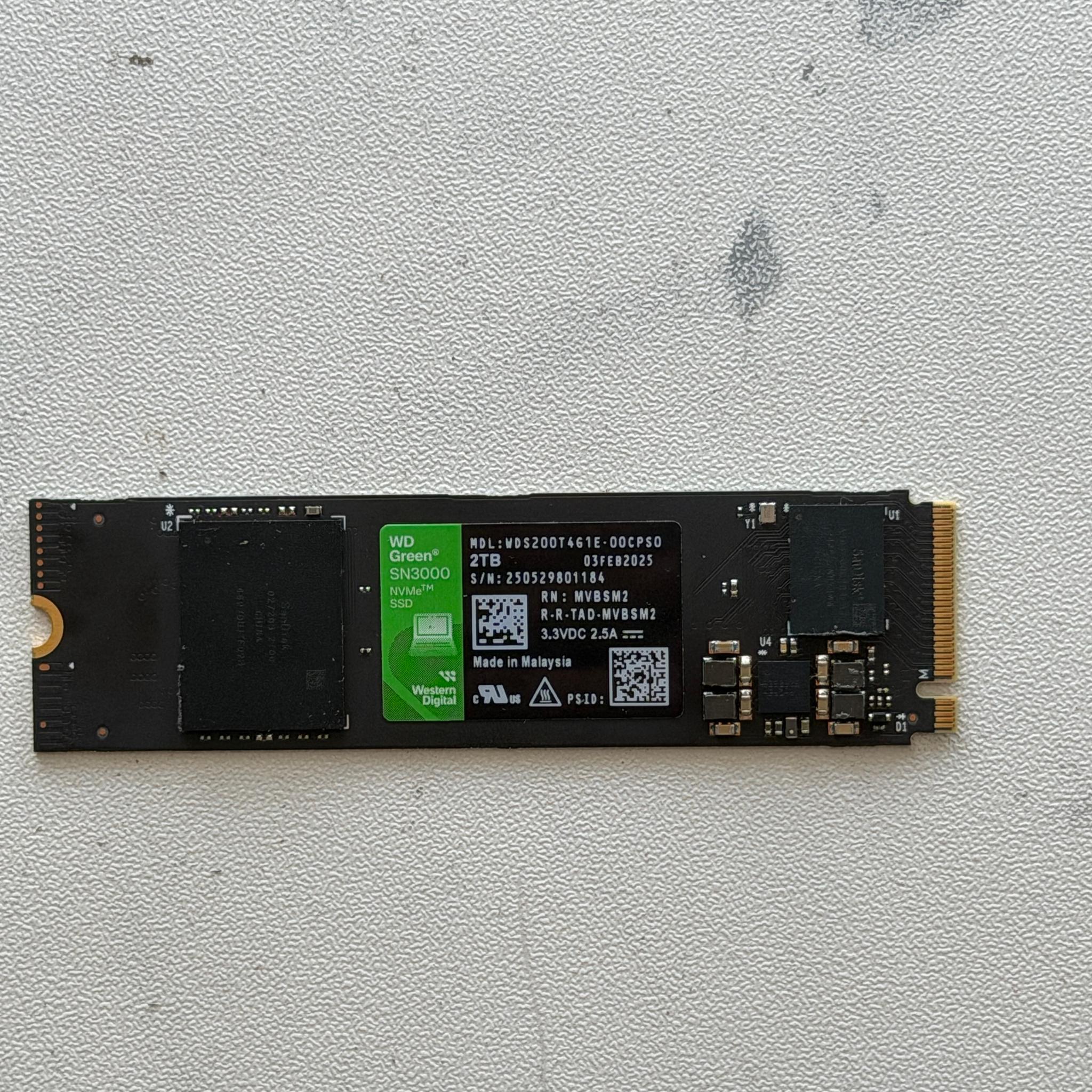 WD Green SN3000 2TB NVMe M.2 SSD PCIe Gen4 5000MB/s WDS200T4G1E
