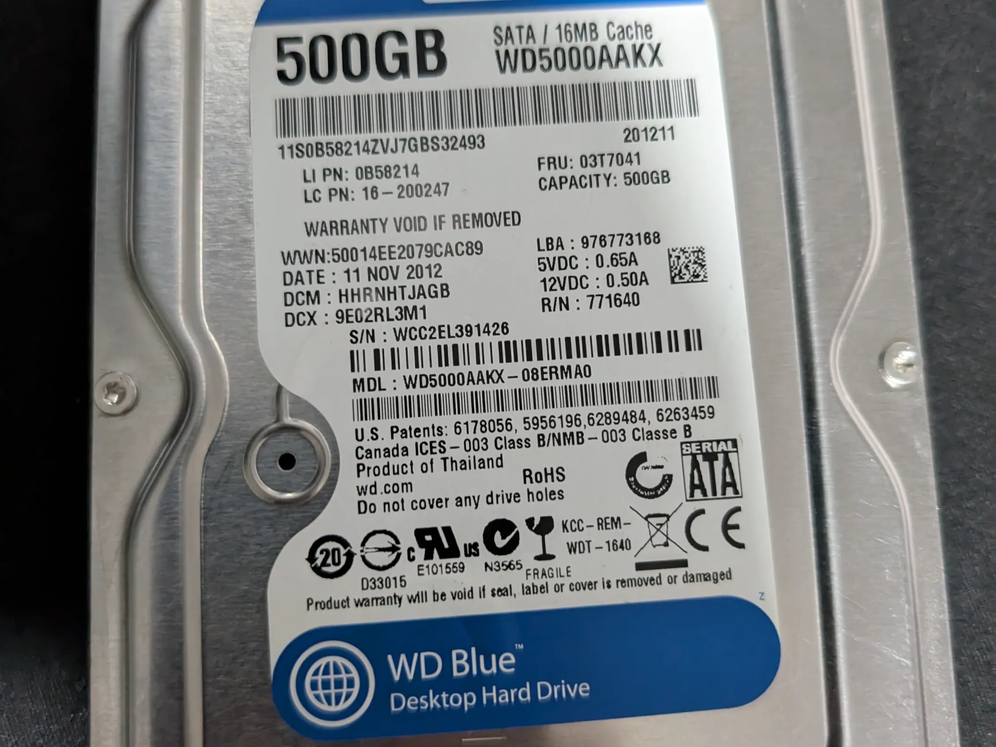 WD Blue 500GB Desktop Hard Disk Drive - 7200 RPM SATA 6 Gb/s 16MB Cache 3.5 Inch