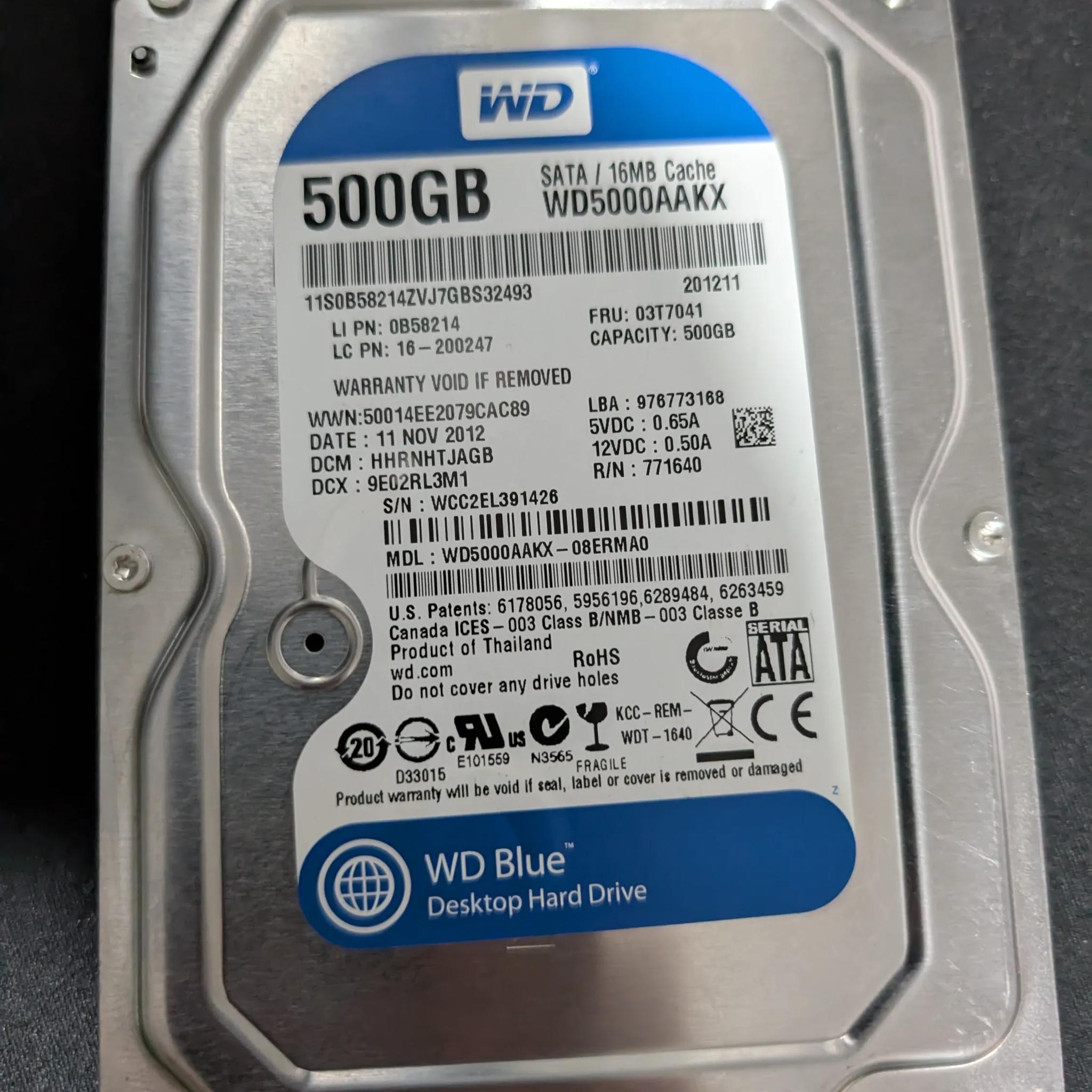 WD Blue 500GB Desktop Hard Disk Drive - 7200 RPM SATA 6 Gb/s 16MB Cache 3.5 Inch