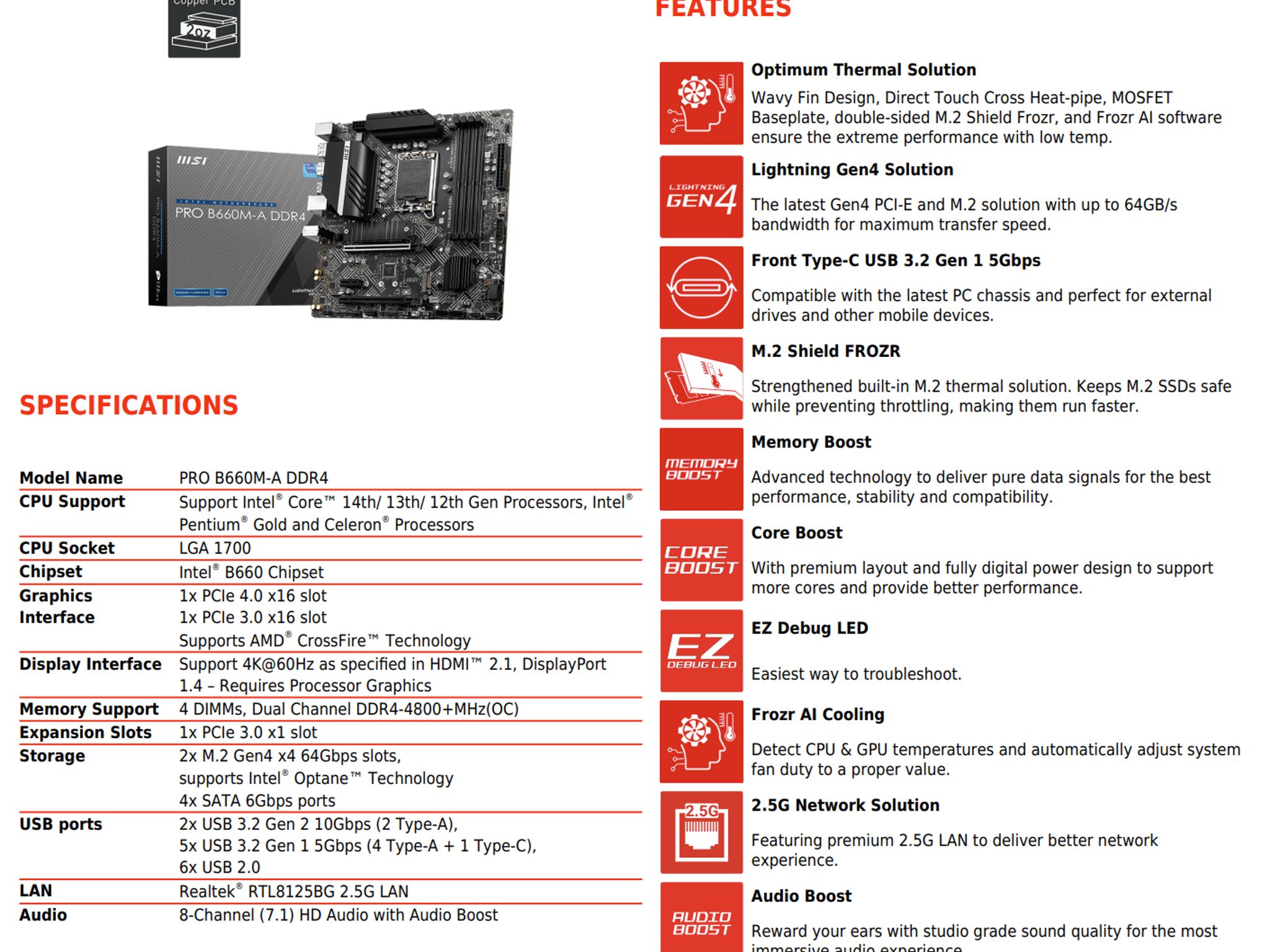 MSI B660M-A Pro DDR4 Intel LGA 1700 ATX Motherboard