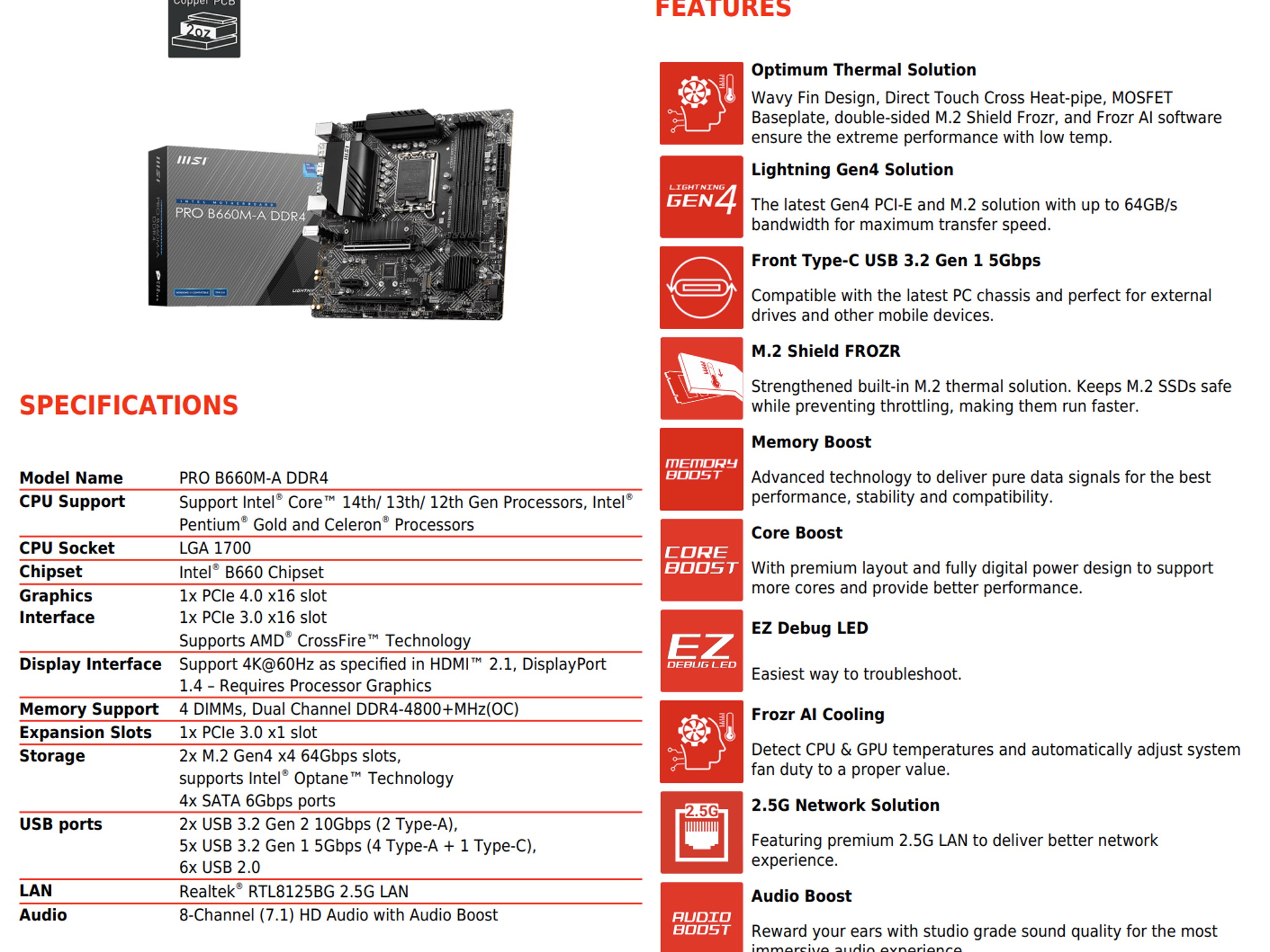MSI B660M-A Pro DDR4 Intel LGA 1700 ATX Motherboard