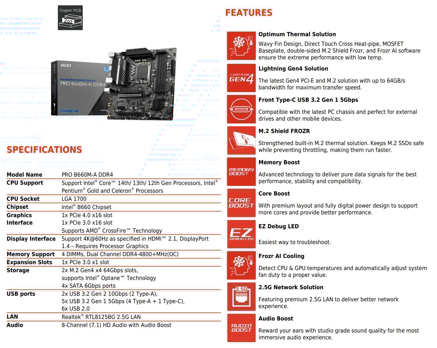 MSI B660M-A Pro DDR4 Intel LGA 1700 ATX Motherboard