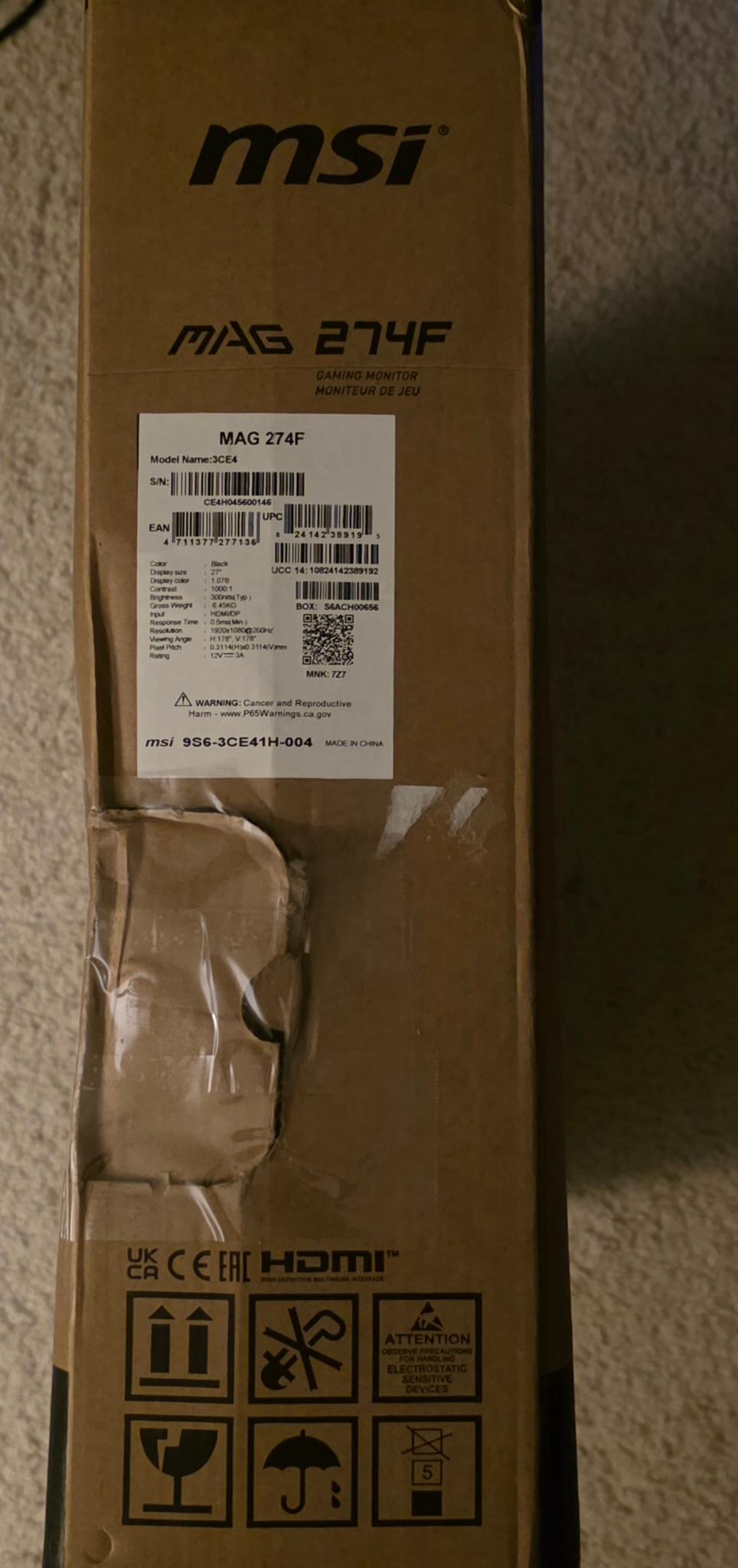 MSI MAG274F 27" 1080p 200Hz IPS Monitor Brand New
