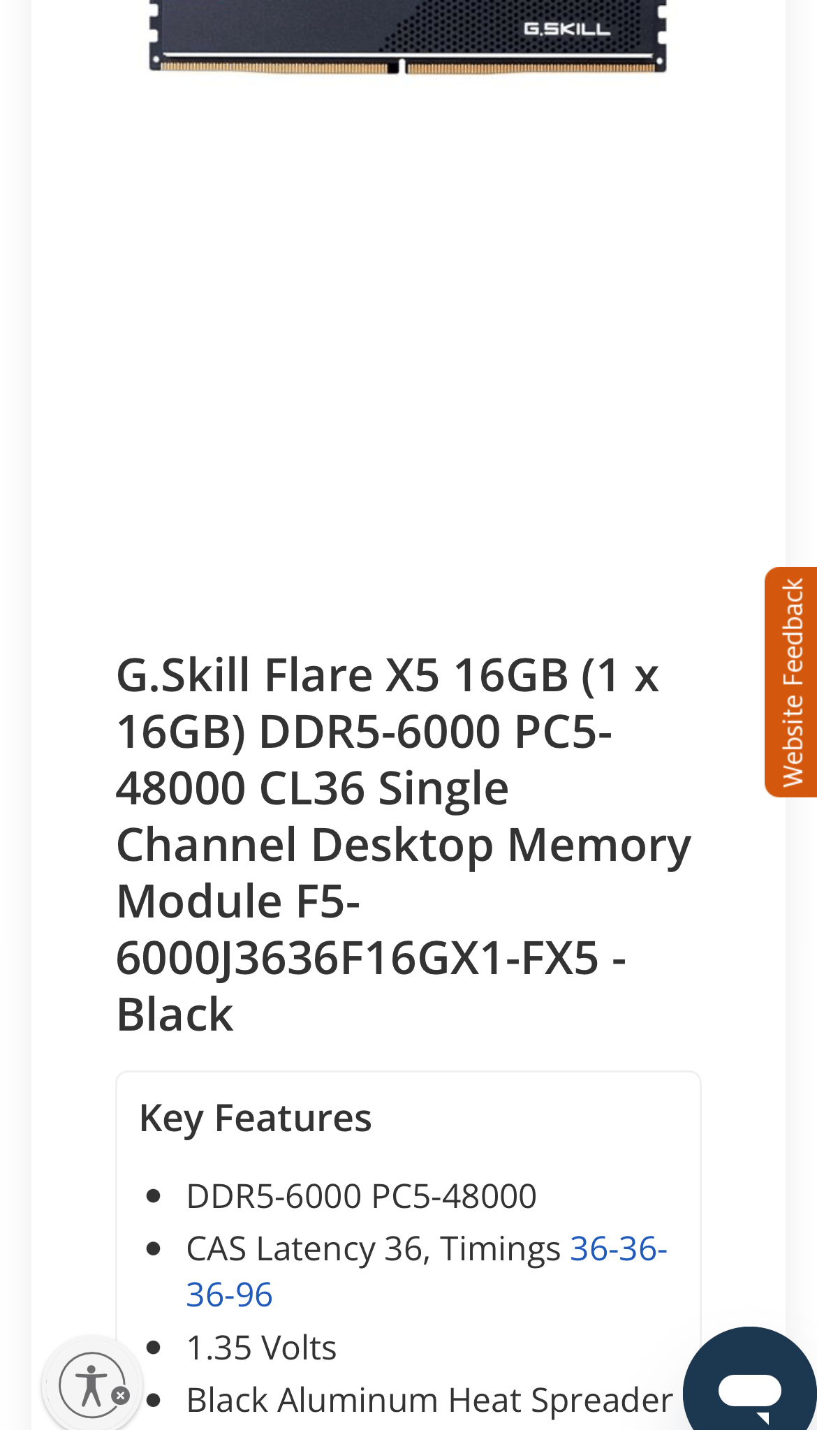 G.Skill Flare X5 16GB (1 x 16GB) DDR5-6000 PC5- 48000 CL36 Single Channel Desktop Memory