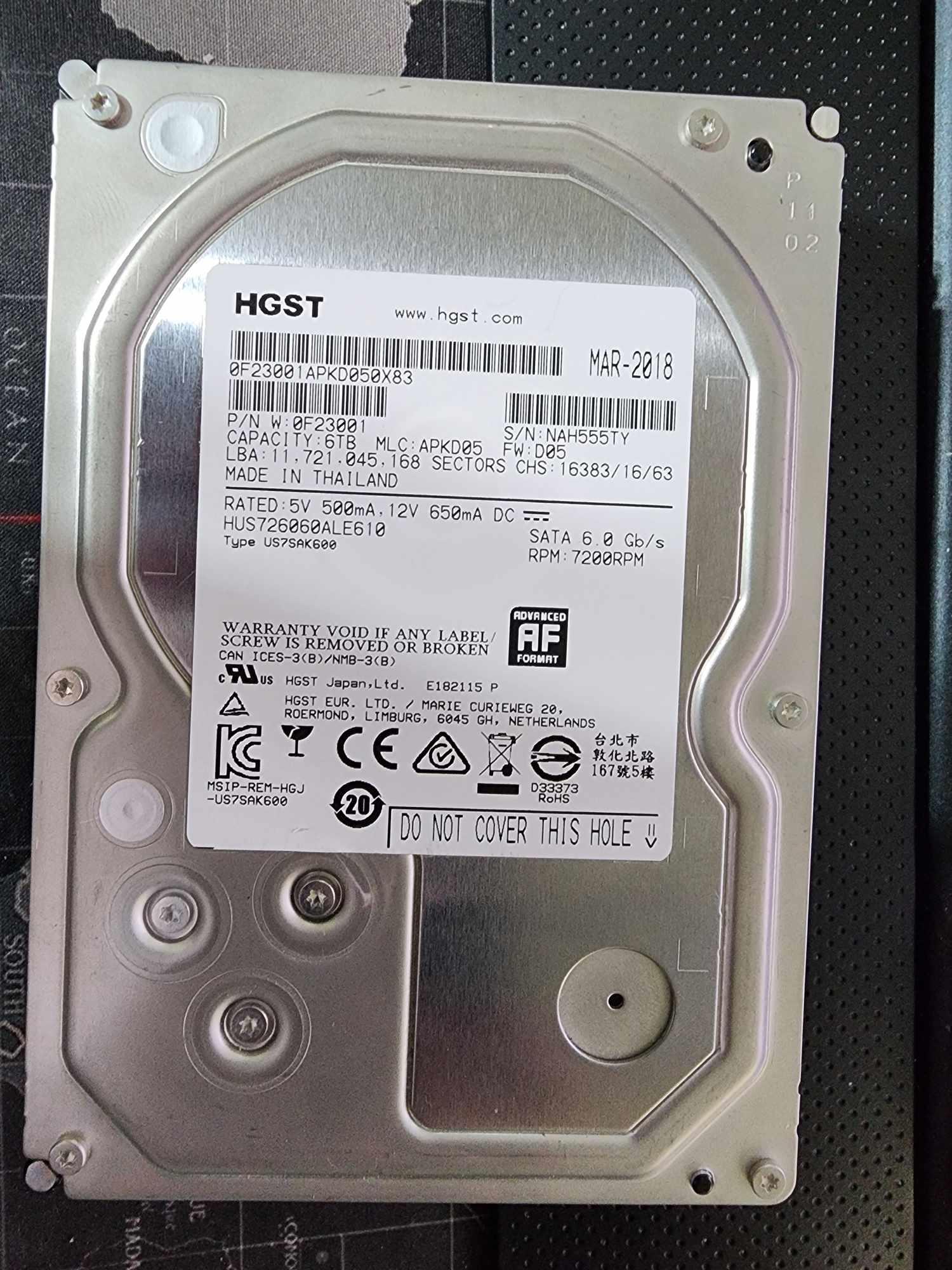6TB HDD | HGST Ultrastar 7K6000 0F23001 6TB 7200 RPM SATA 3.5" 512E ISE 128MB Cache