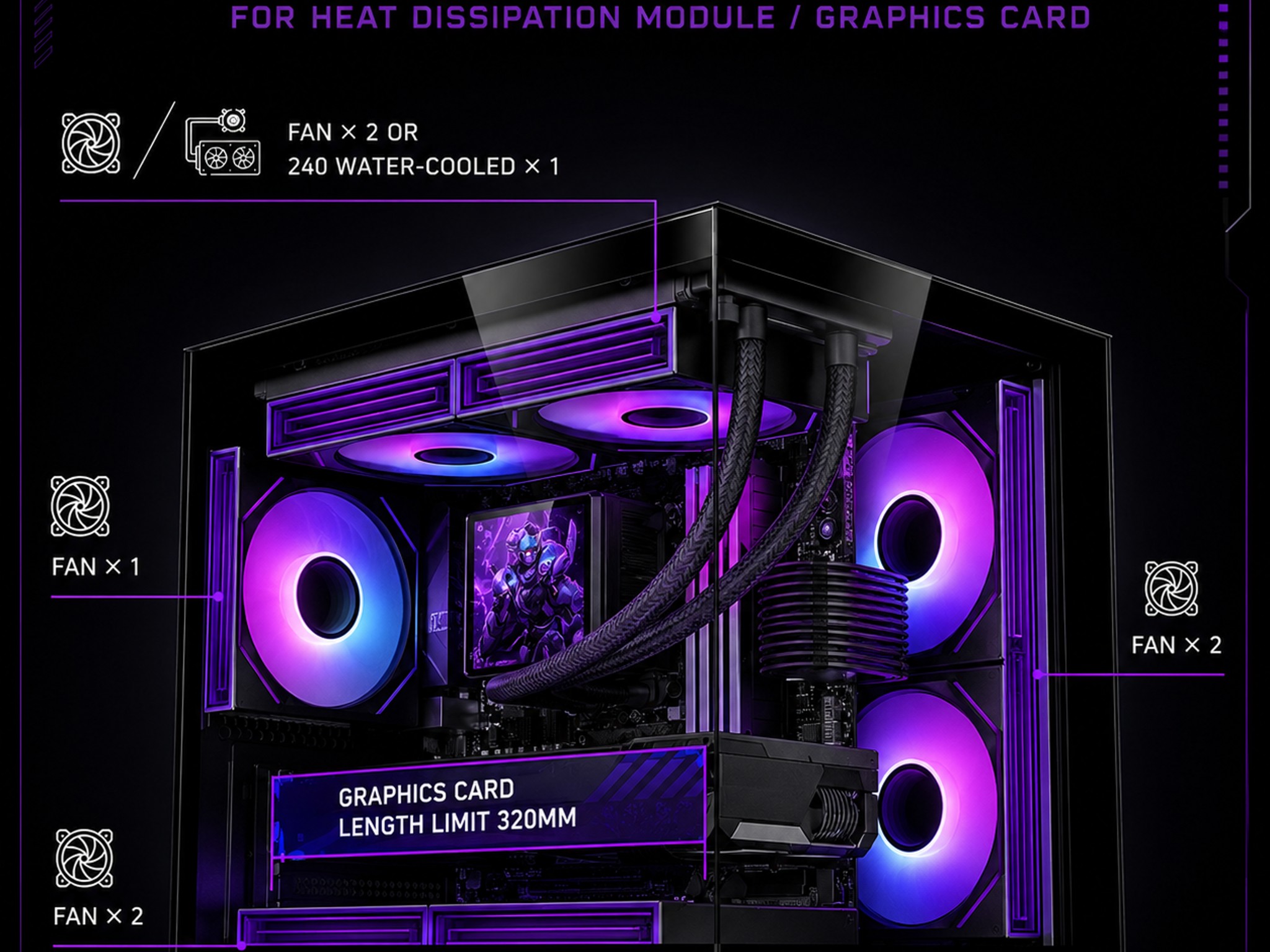 LOVINGCOOL ARGB GAMING PC MATX CASE – PANORAMIC TEMPERED GLASS w/ 3 FANS
