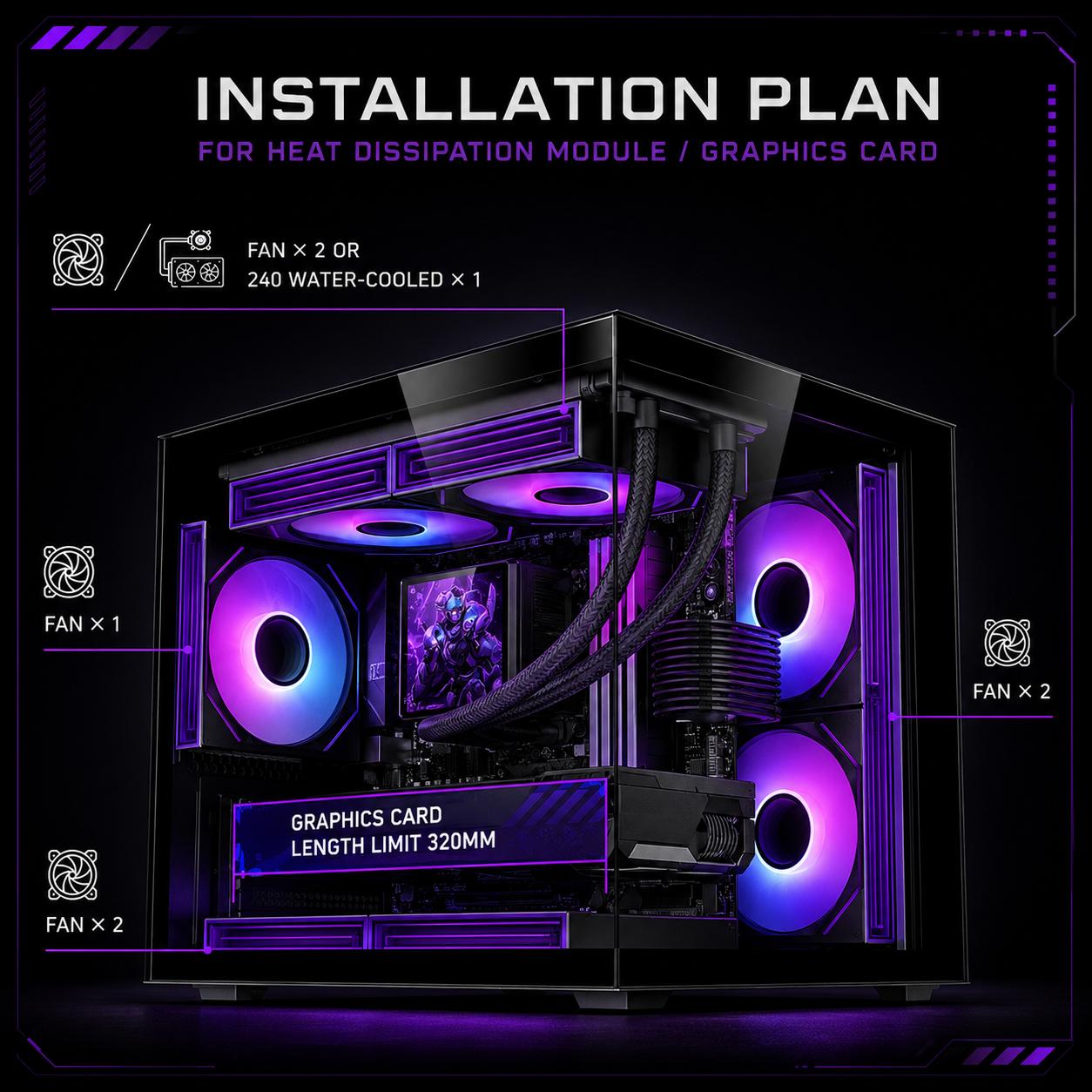 LOVINGCOOL ARGB GAMING PC MATX CASE – PANORAMIC TEMPERED GLASS w/ 3 FANS