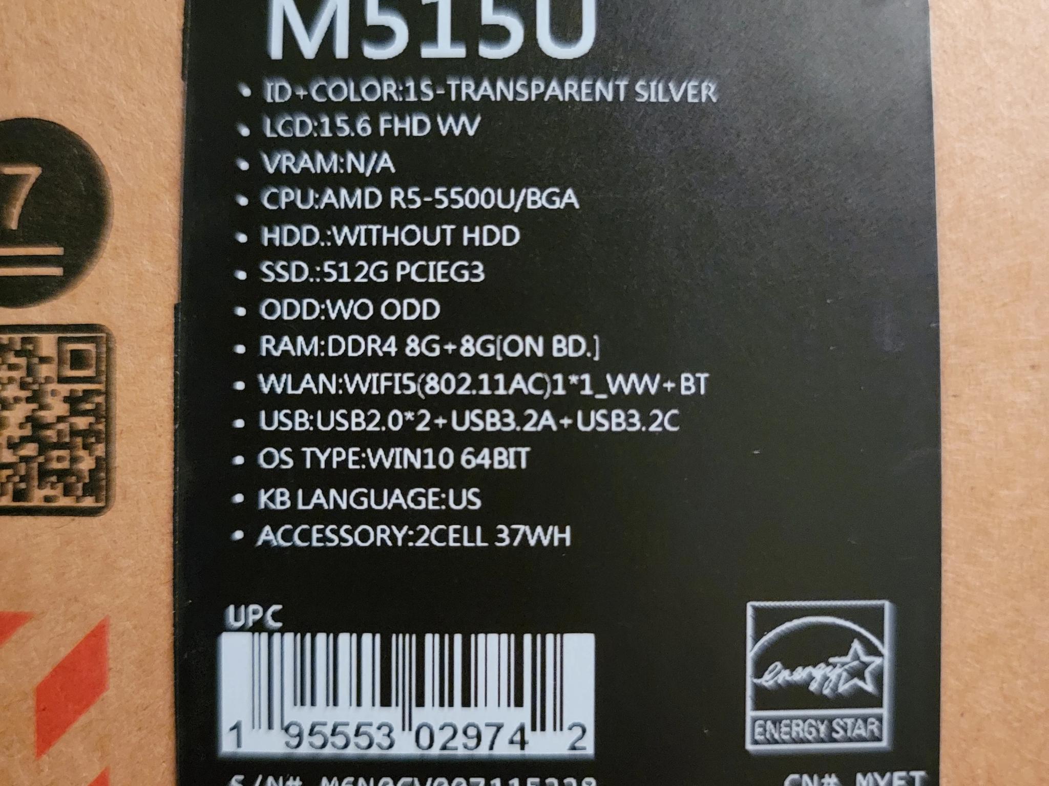 (NEW) ASUS VivoBook M515U 15.6" IPS AMD Ryzen 5 5500U 16GB RAM 512GB NVME SSD Windows 10 - Silver