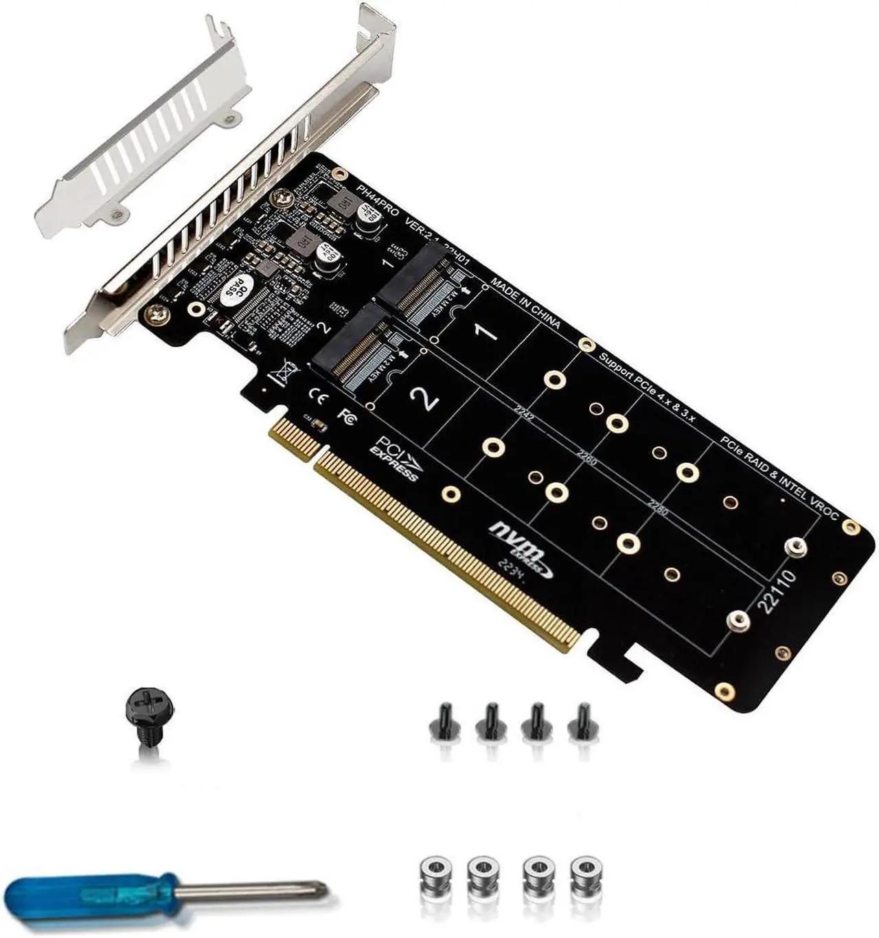PH44PRO Dual-Sided 4 x M.2 M-Key NVME to PCIe X16 Splitter Card 4 x 32Gbps 2U Server RAID Array