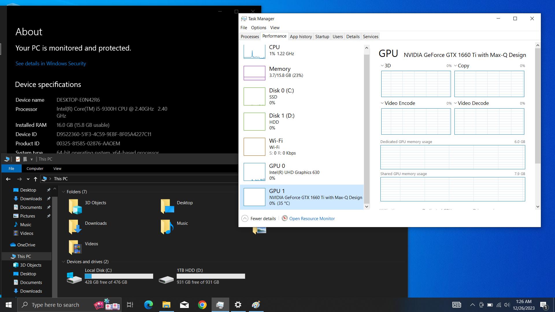 Dell G3 3590 15.6" GTX 1660 Ti MaxQ i5-9300H 16GB 2666mhz 512GB NVMe 1TB HDD