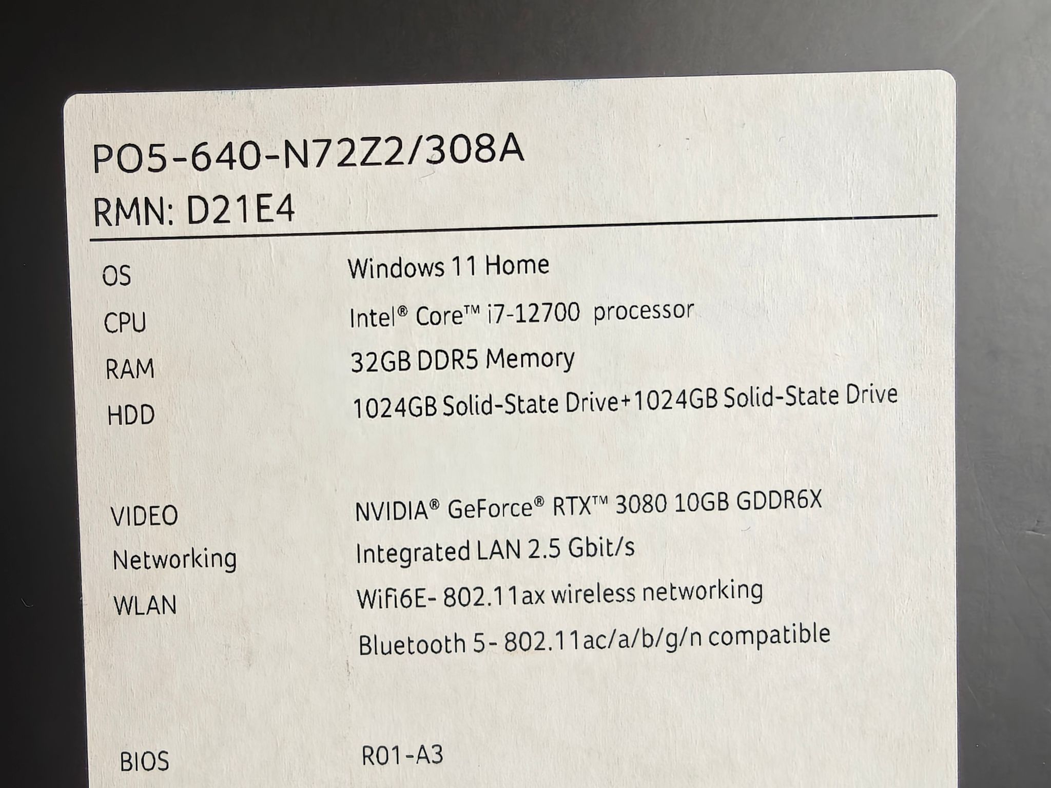 Acer Predator PO5‑640 — i7‑12700 • RTX 3080 • 32GB DDR5 • 2TB SSD