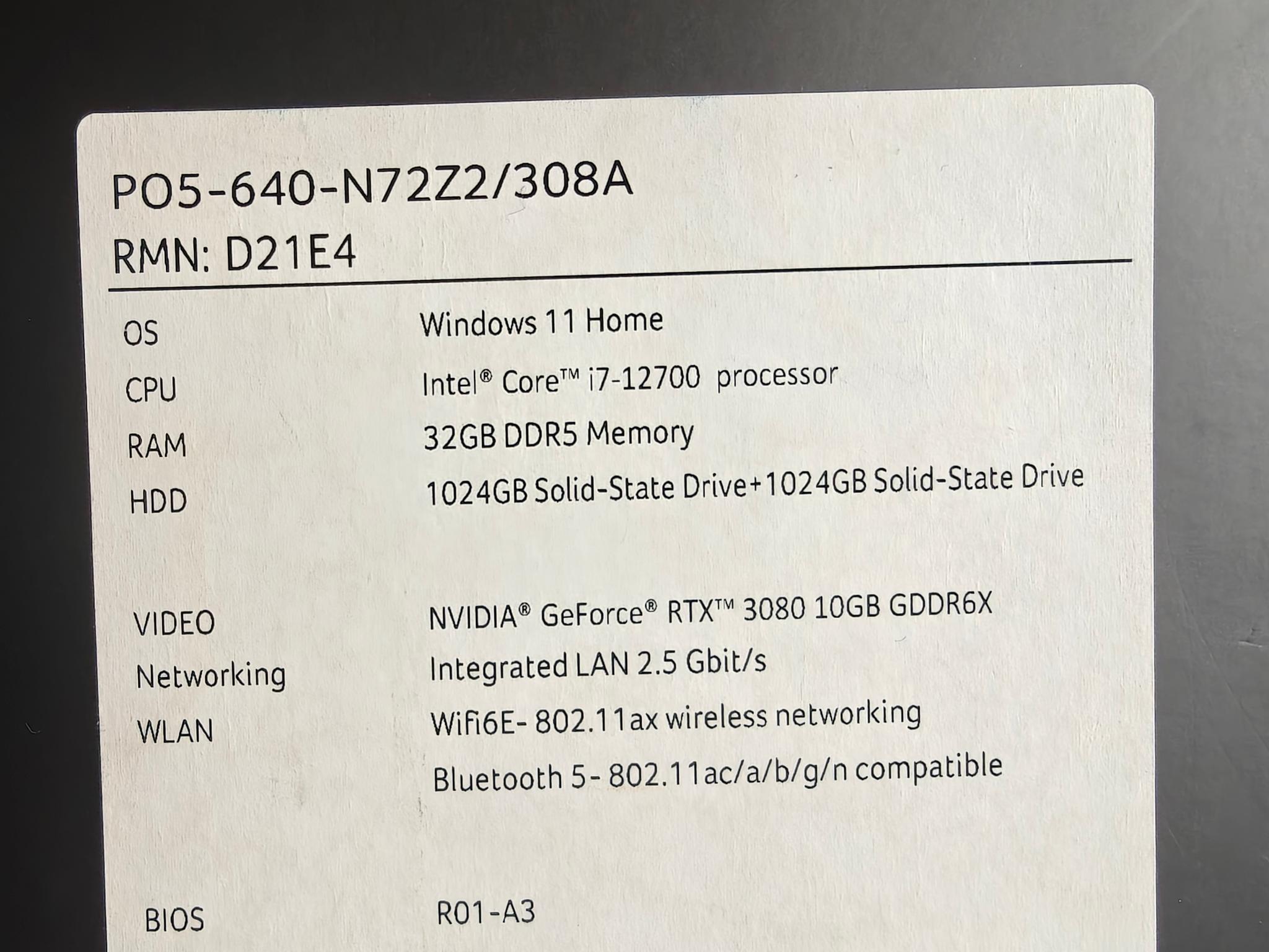 Acer Predator PO5‑640 — i7‑12700 • RTX 3080 • 32GB DDR5 • 2TB SSD