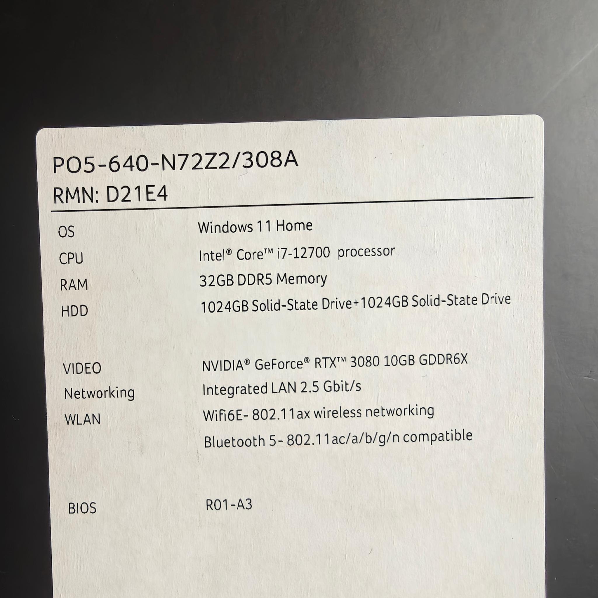 Acer Predator PO5‑640 — i7‑12700 • RTX 3080 • 32GB DDR5 • 2TB SSD