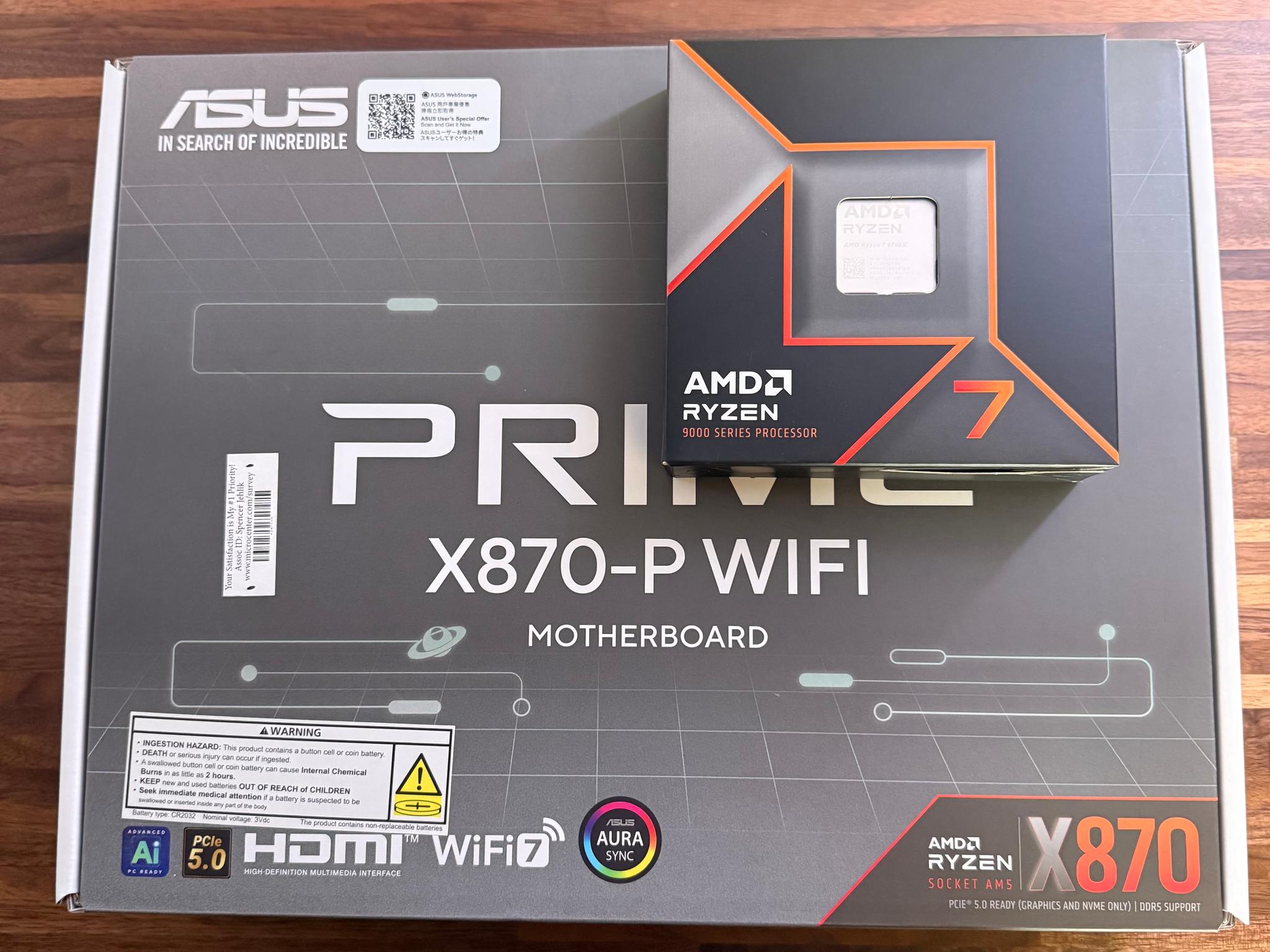 LOOK!! *FREE* Motherboard with CPU purchase BIG SAVINGS NEW Prime X870-P WIFI Ryzen 7 9700