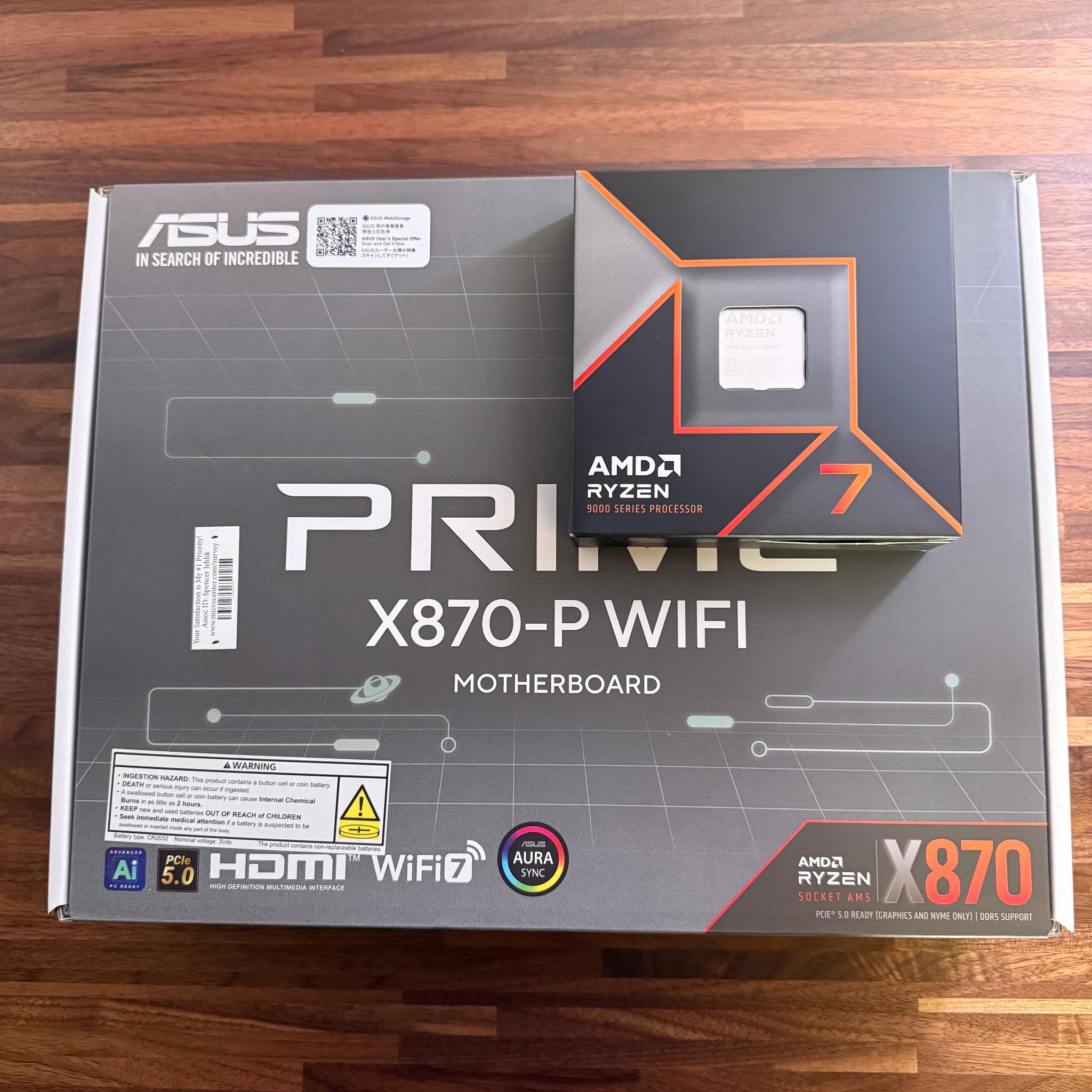 LOOK!! *FREE* Motherboard with CPU purchase BIG SAVINGS NEW Prime X870-P WIFI Ryzen 7 9700