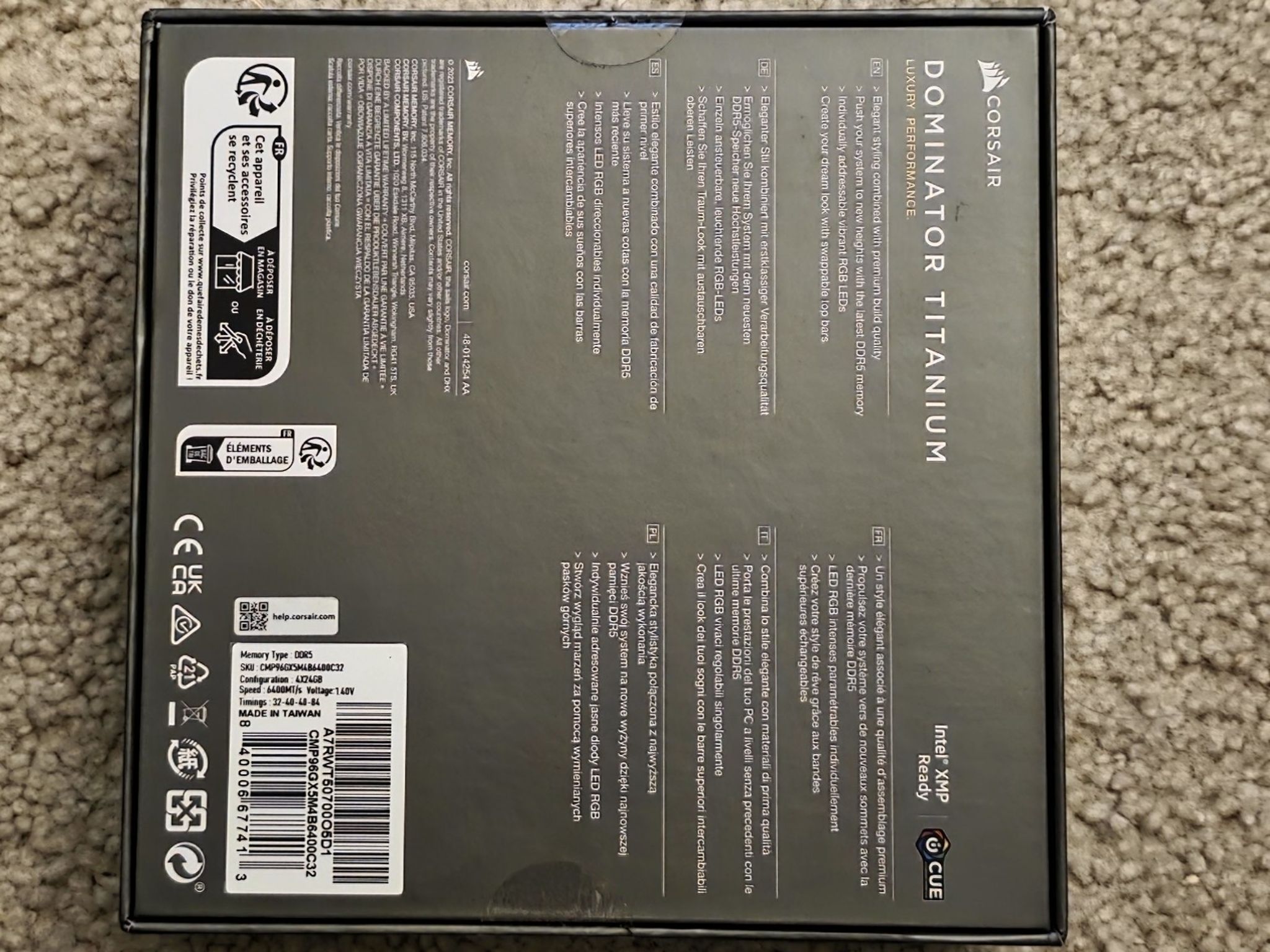 Corsair Dominator Titanium RGB 96GB (4 x 24GB) DDR5 6400MHz CL32-40-40-84 Black Brand New Sealed
