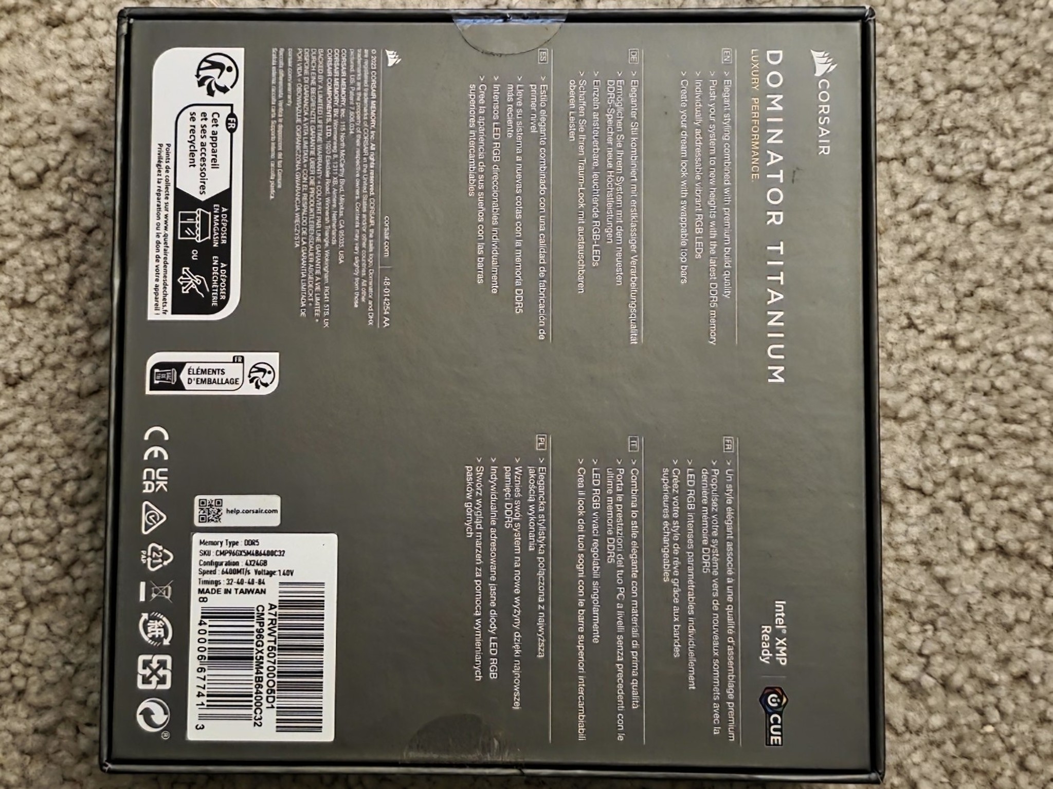 Corsair Dominator Titanium RGB 96GB (4 x 24GB) DDR5 6400MHz CL32-40-40-84 Black Brand New Sealed