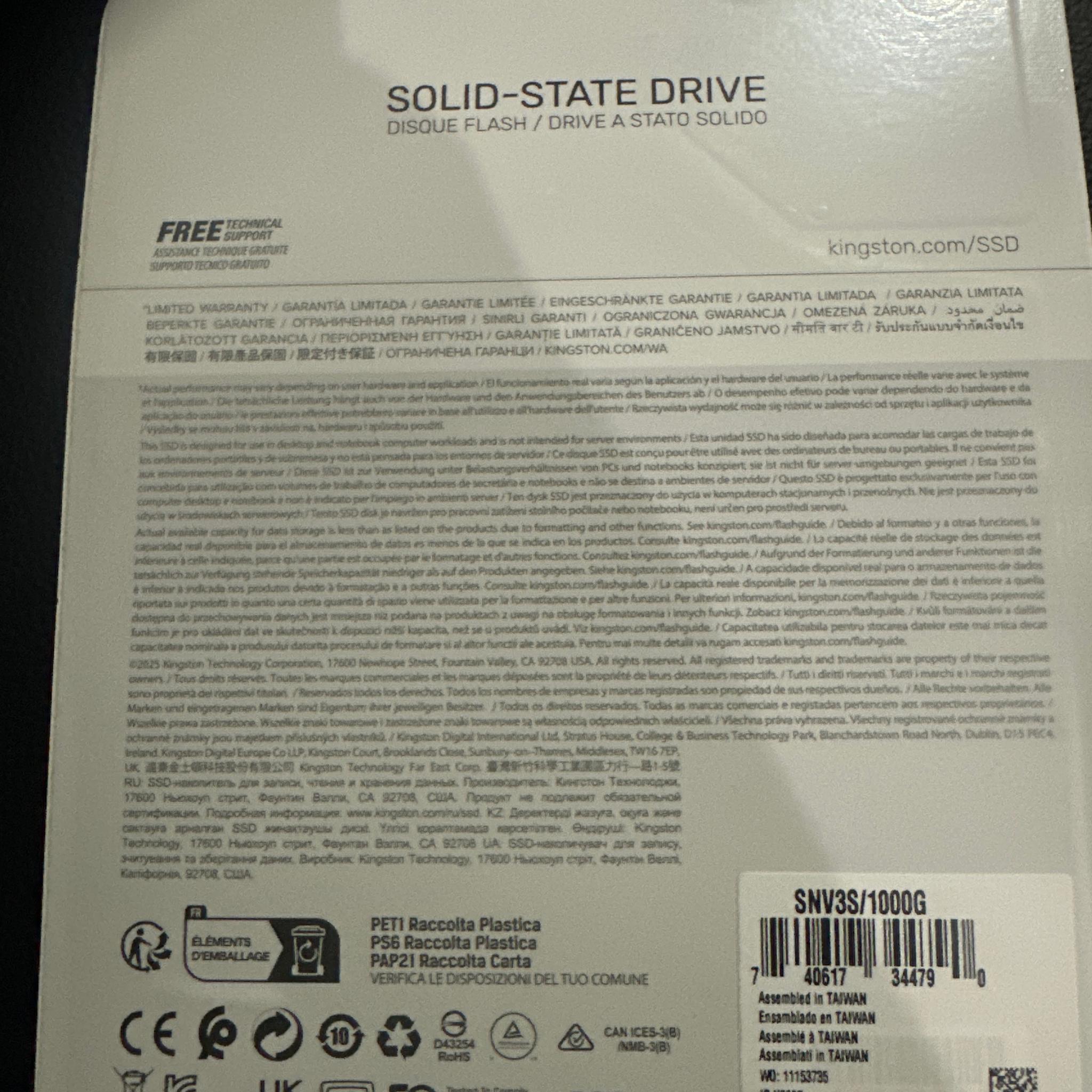 Kingston NV3 1TB M.2 2280 NVMe SSD