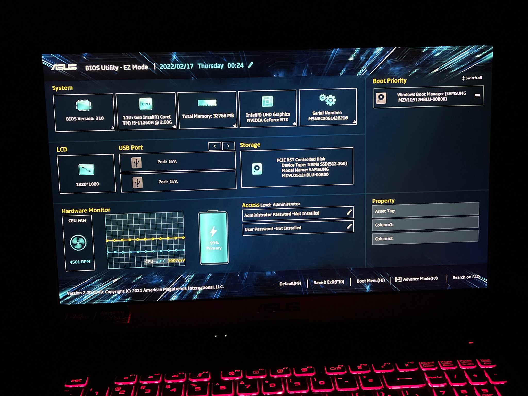 Asus Tuf F17 17.3 144hz I5 11260H RTX 3050 TI