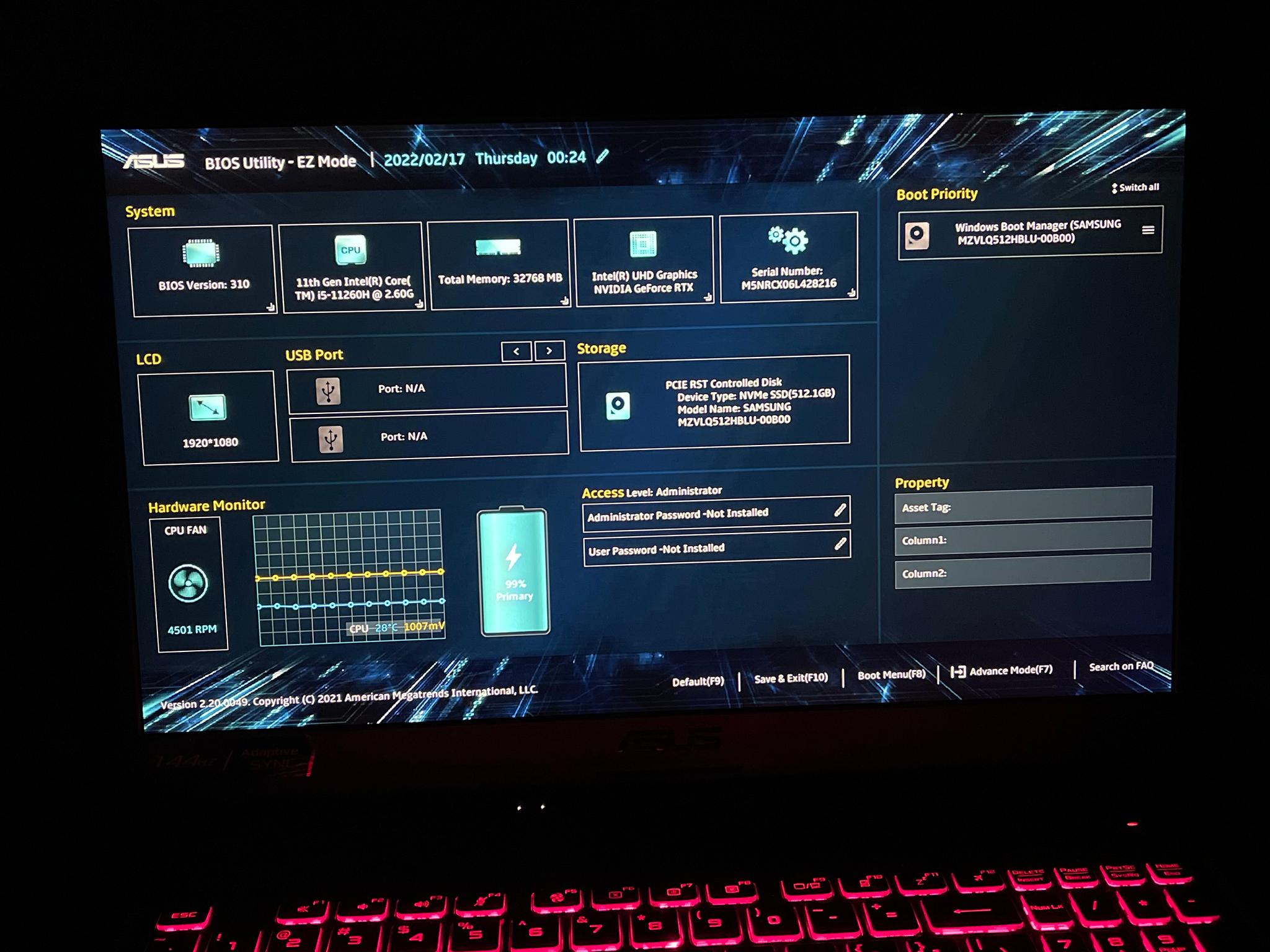Asus Tuf F17 17.3 144hz I5 11260H RTX 3050 TI