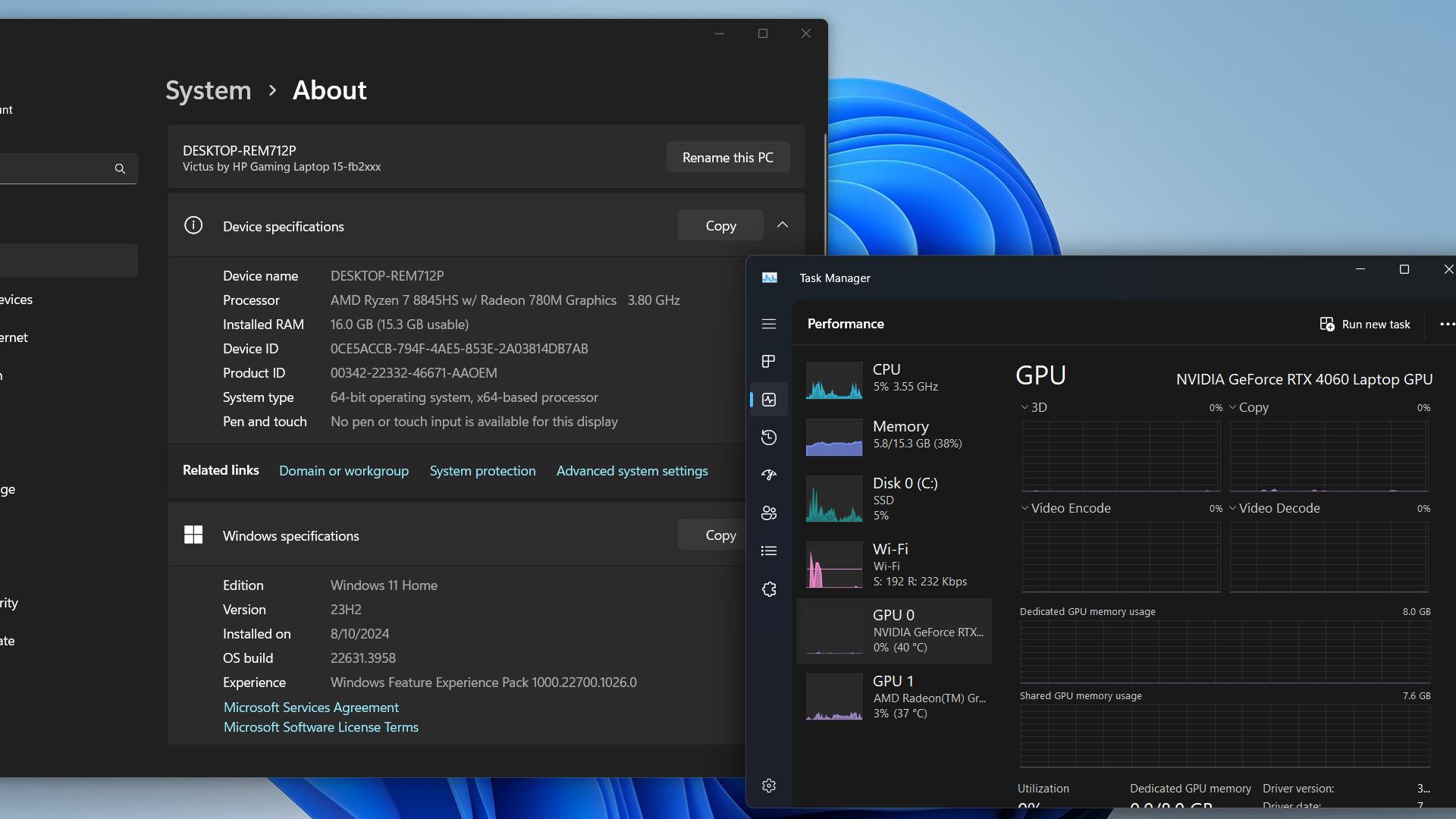 HP Victus 15.6" RTX 4060, Ryzen 7 8845HS, 16GB ddr5 5600, 1TB Gen 4 NVMe. 144hz disp. Gaming Laptop