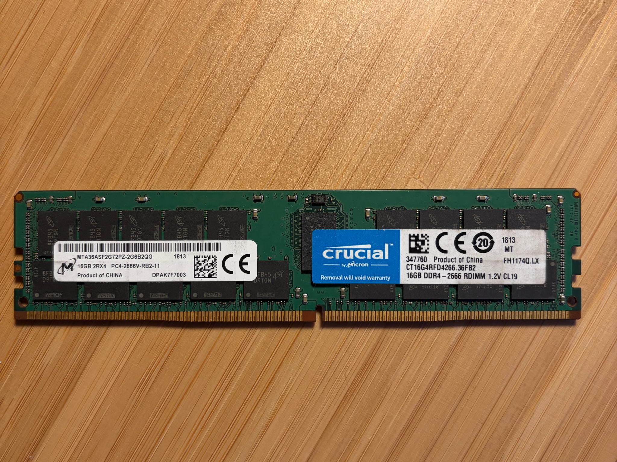 Crucial 16GB DDR4-2666 PC4-2666V 288-Pin RDIMM ECC Registered RAM