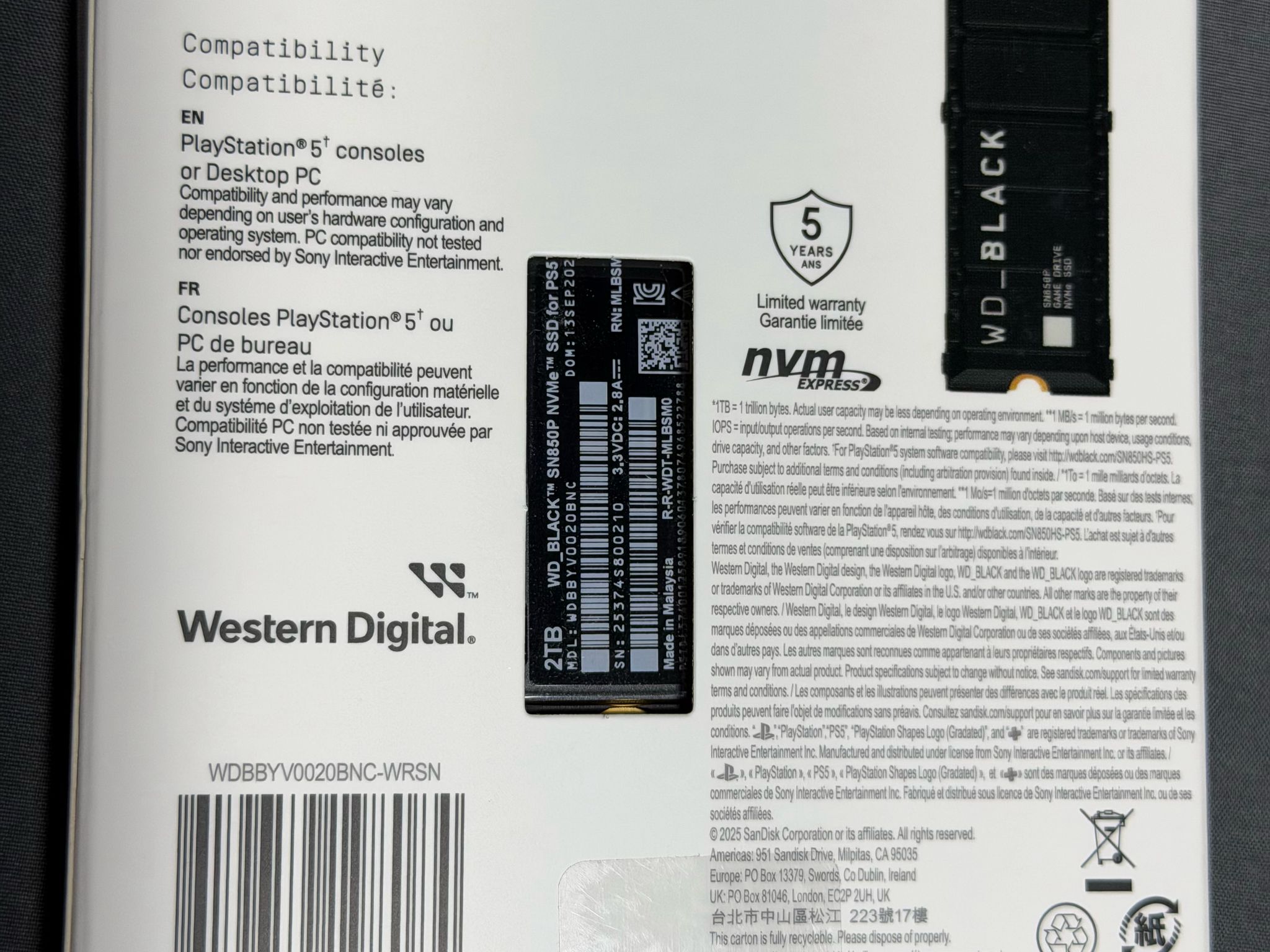 WD Black 2TB SN850P NVMe SSD for PS5 or PC Brand New Sealed