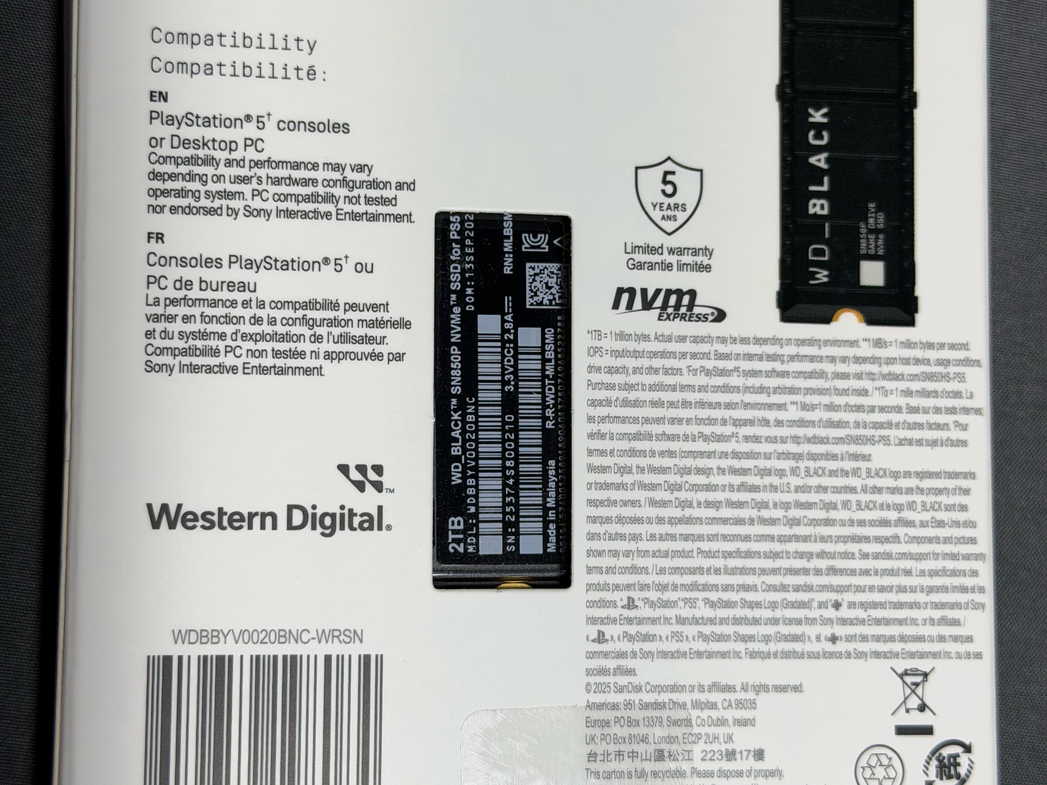 WD Black 2TB SN850P NVMe SSD for PS5 or PC Brand New Sealed