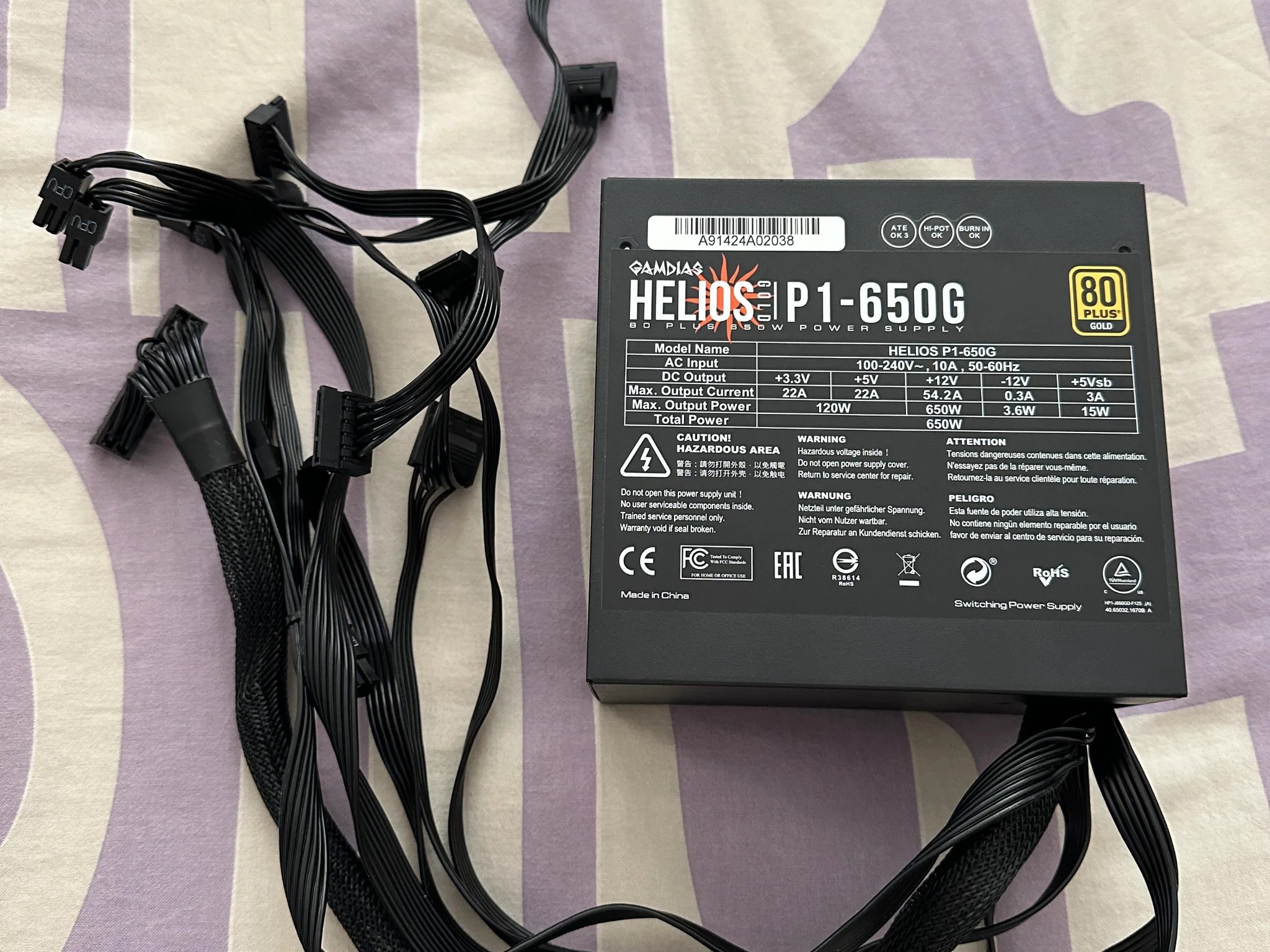 GAMDIAS Helios P1-650G, 650W 80 Plus Gold ATX Power Supply