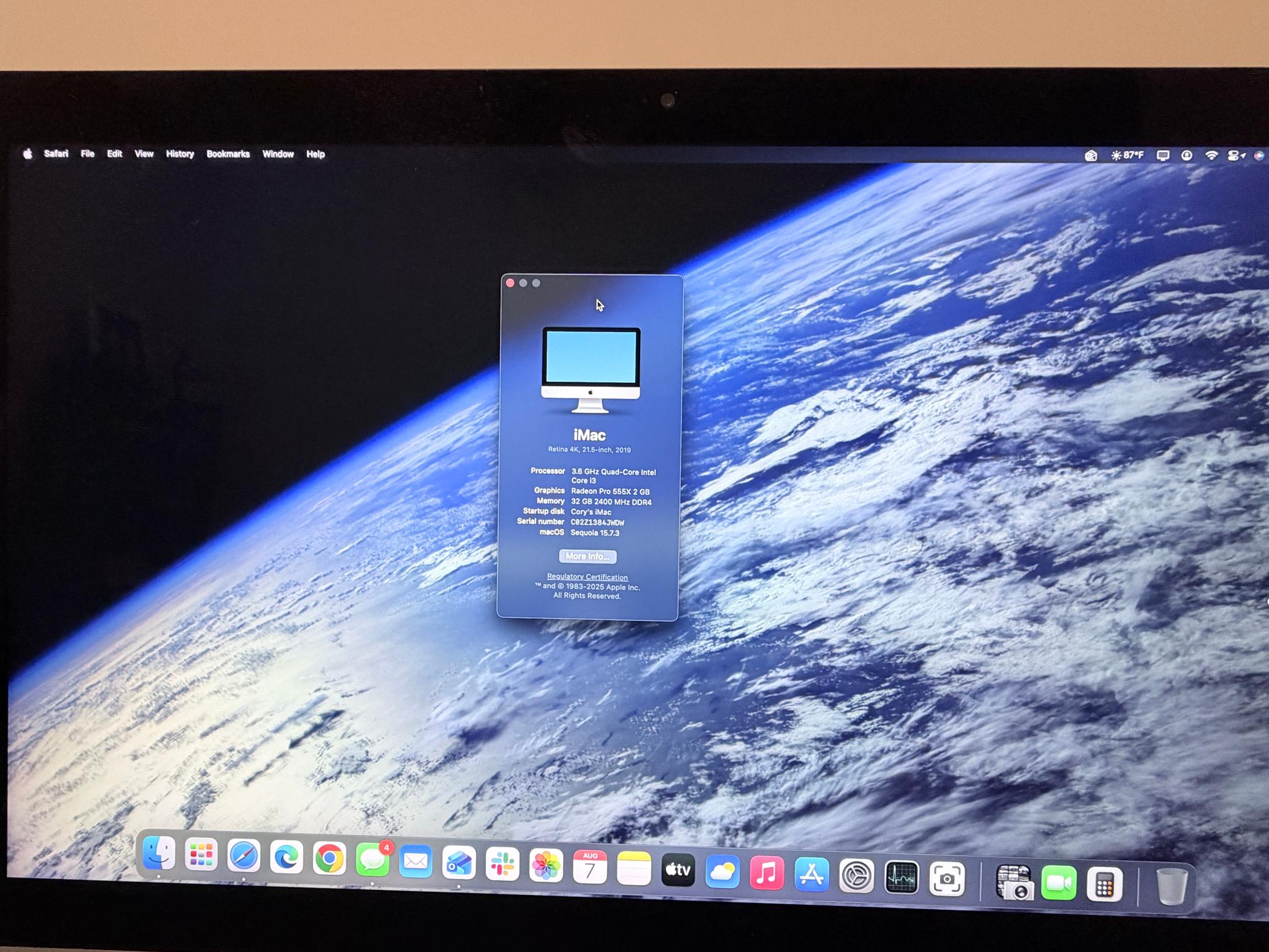 2019 Apple iMac 21.5" Retina 4K i3 3.6GHz 32GB RAM 512GB SSD Radeon 555X