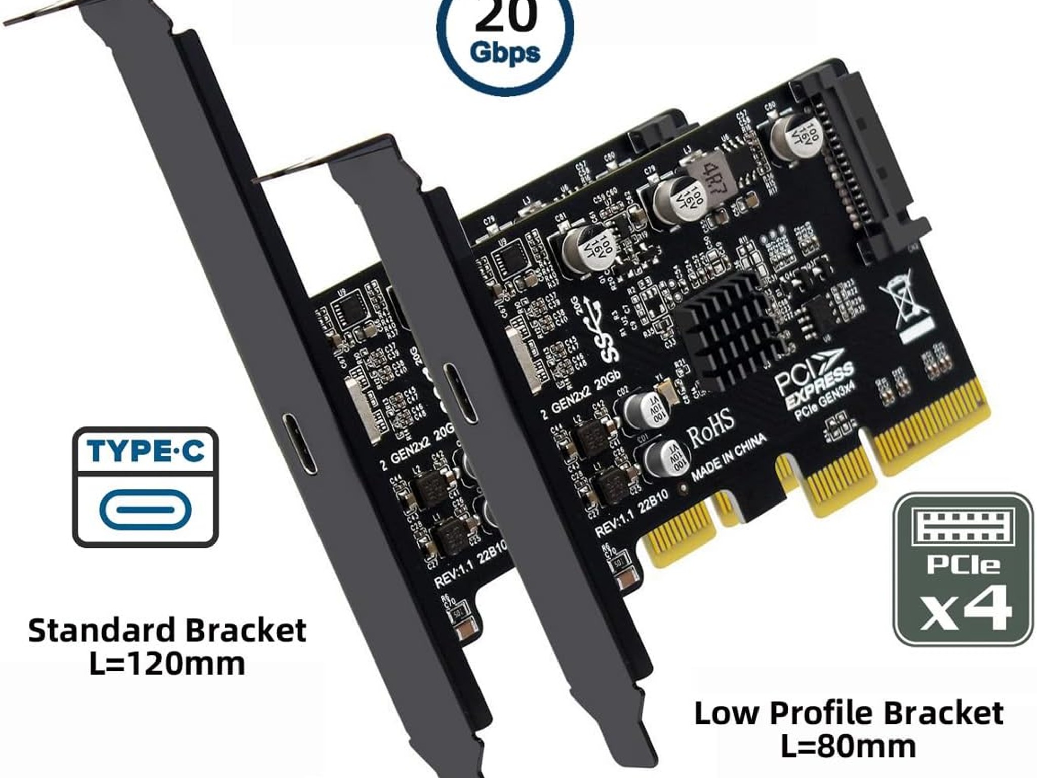 20Gbps USB 3.2 Gen2 Type-C USB-C Female to PCI-E 4X Express Card Adapter ASM3242 Chipset