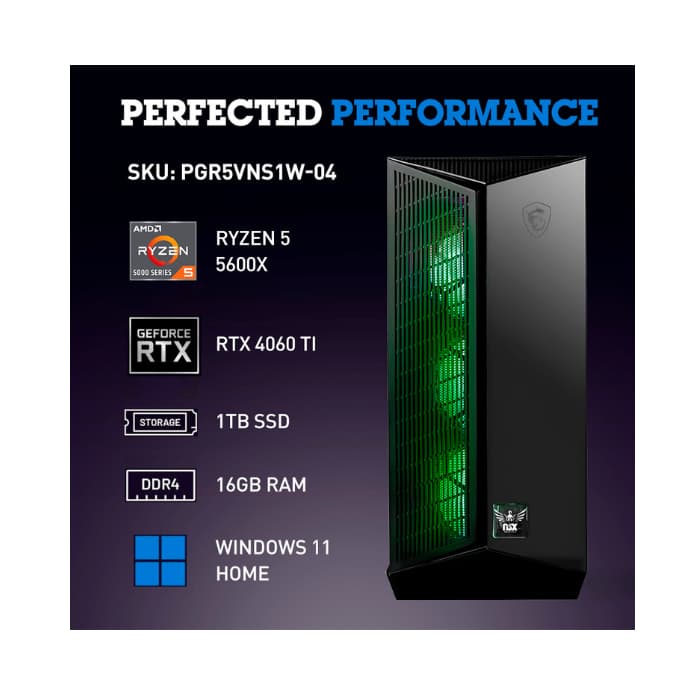 NSX Desktop R5 5600X | 16GB RAM | 1TB SSD | RTX 4060 TI | Win 11 Home | WiFi | Bluetooth | VR Ready