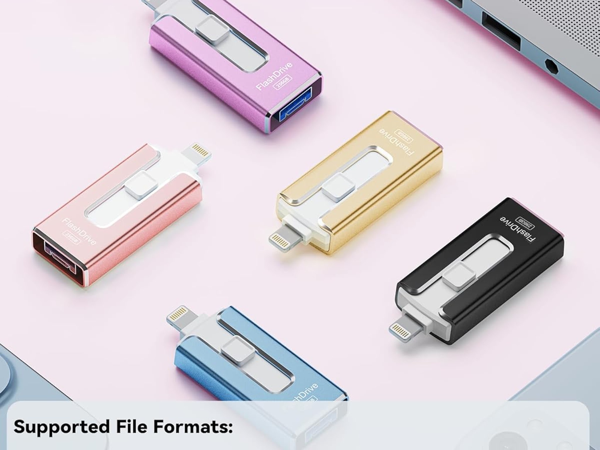 MFi Certified 256GB Flash Drive USB Memory Stick Thumb Drive USB Stick iPhone iPad Android PC Purple