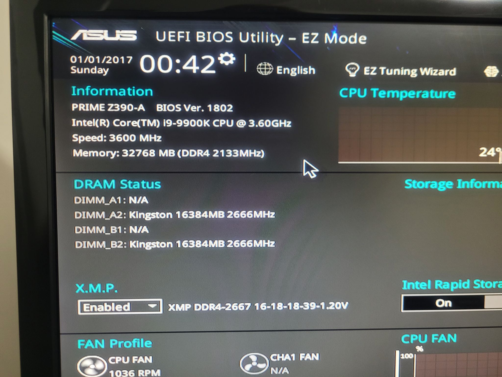 Asus Prime Z390-A with Intel i9 9900K and 32GB DDR4