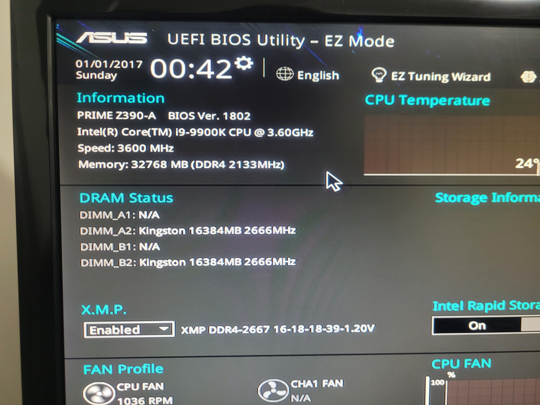 Asus Prime Z390-A with Intel i9 9900K and 32GB DDR4