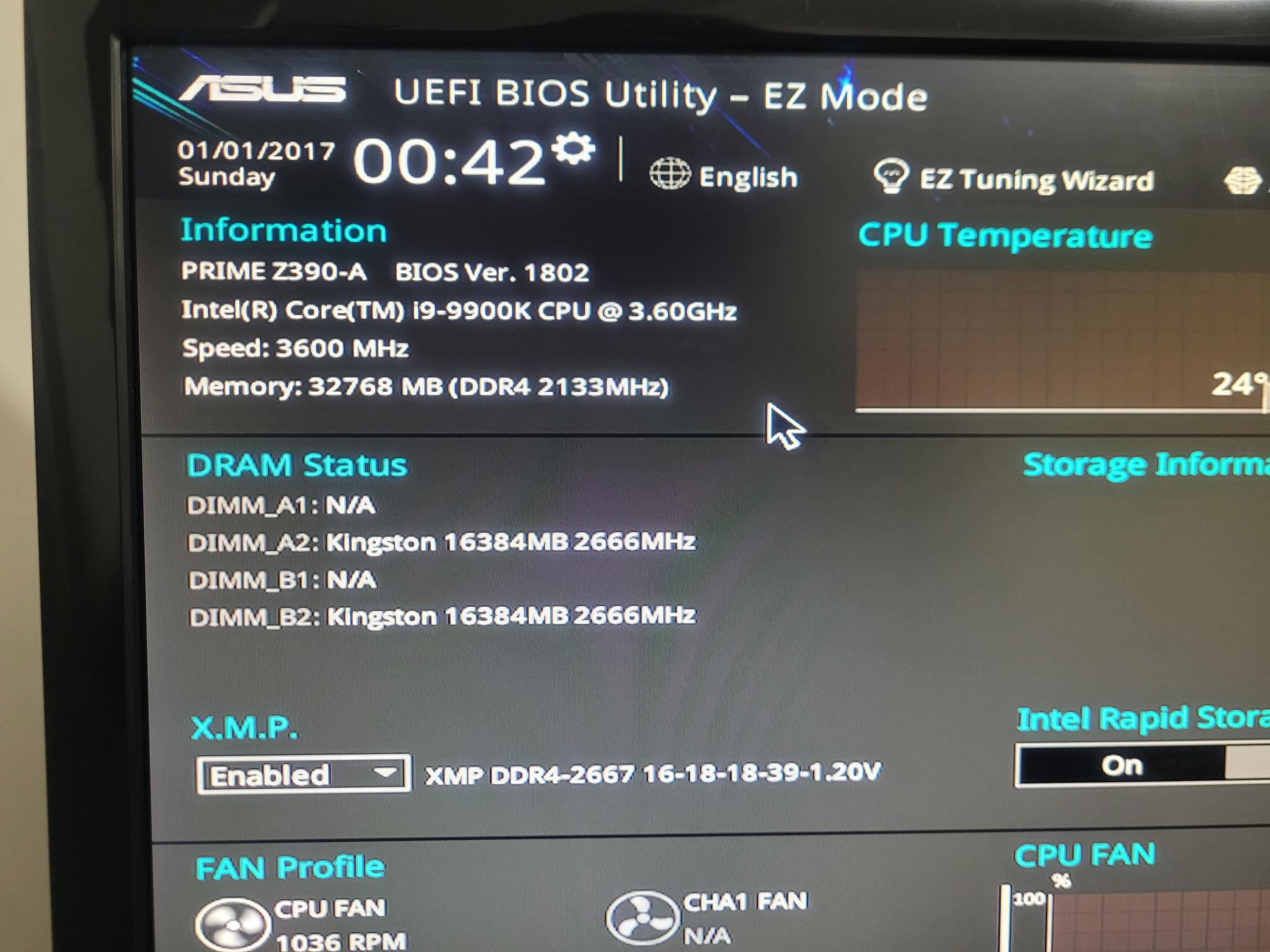 Asus Prime Z390-A with Intel i9 9900K and 32GB DDR4