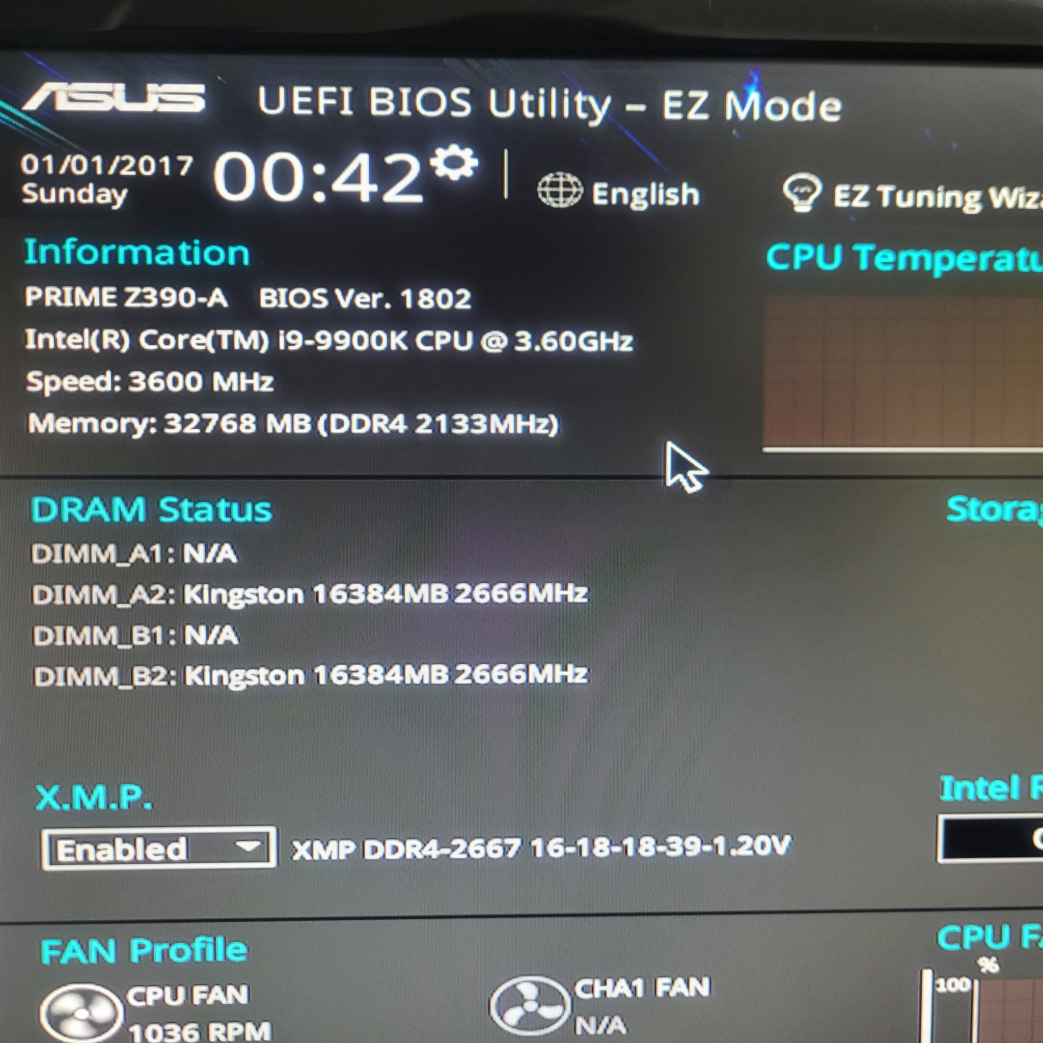 Asus Prime Z390-A with Intel i9 9900K and 32GB DDR4
