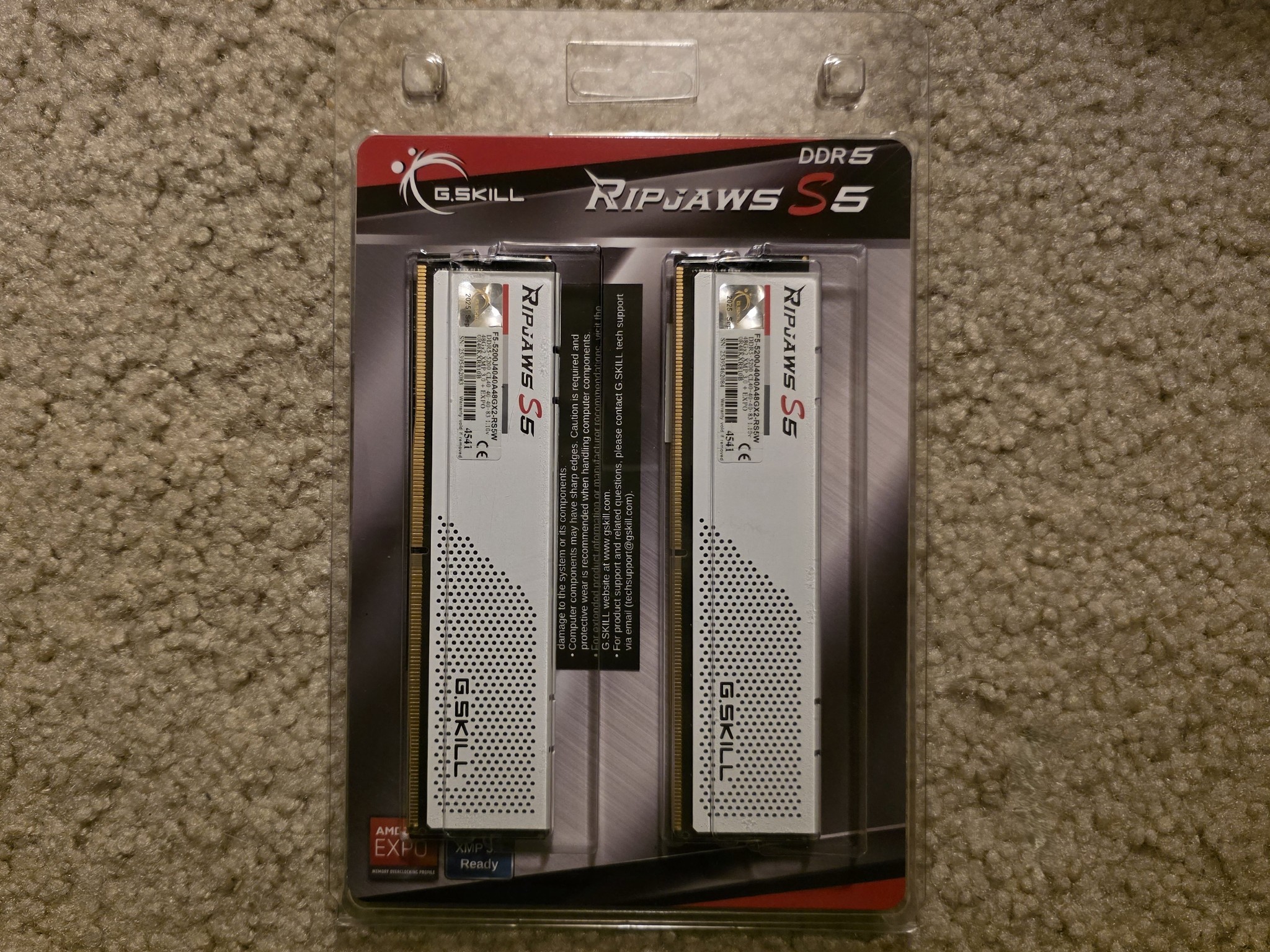 G.SKILL Ripjaws S5 96GB (2 x 48GB) DDR5 5200MHz CL40-40-40-83 White Brand New