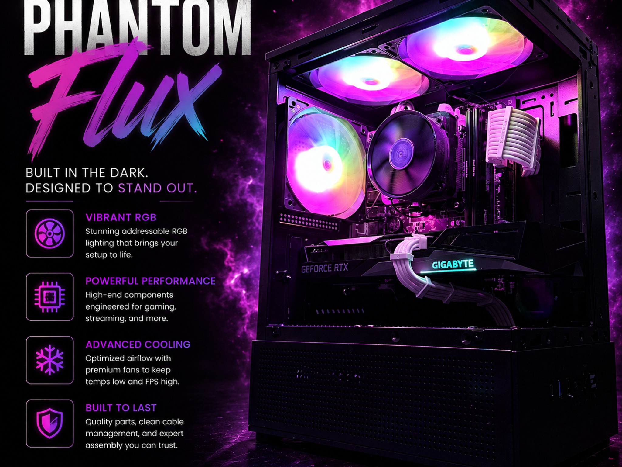 ⚫️"Phantom Flux"🌈| 1440p Gaming | RTX 3060 12GB | Ryzen 5 5600G | 32GB Ram | 1TB SSD