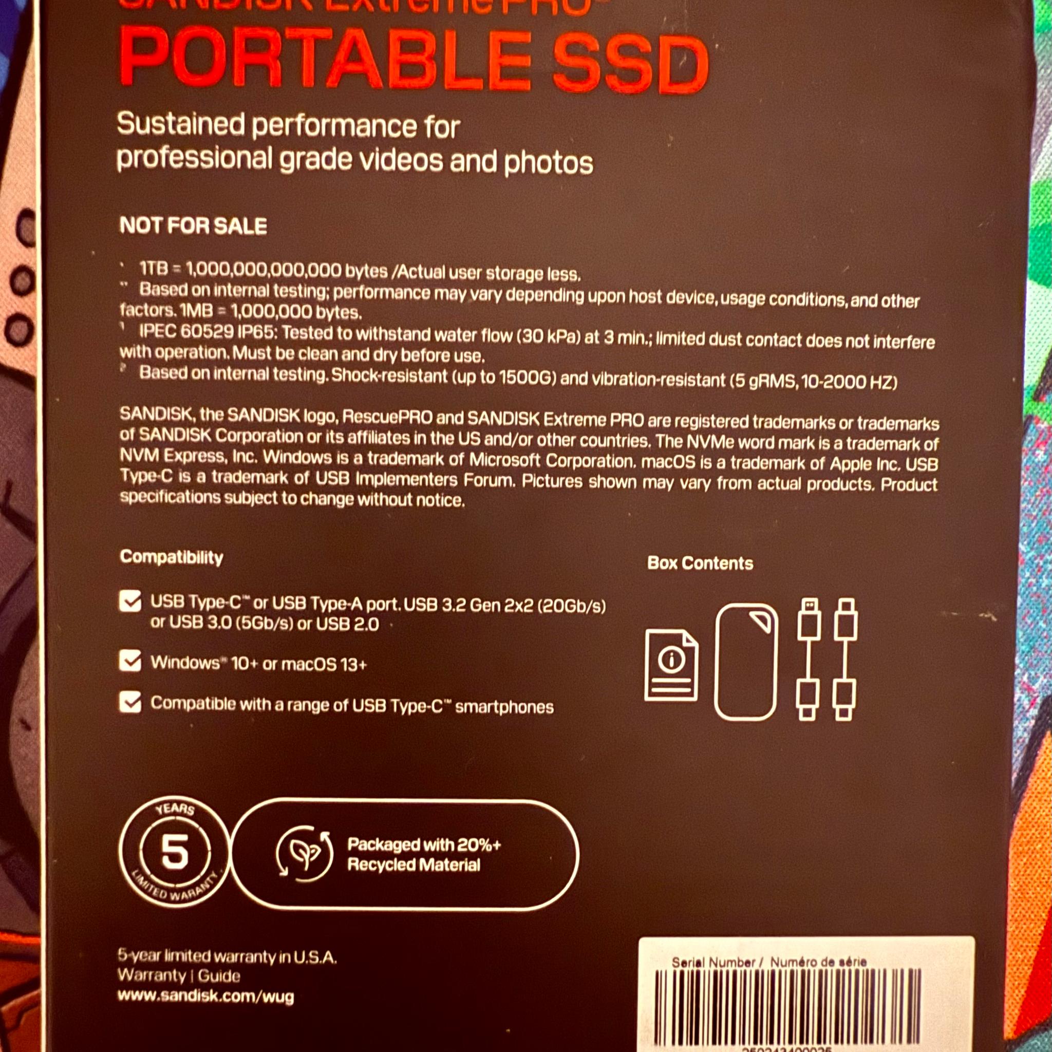 Sandisk Extreme PRO Portable SSD 1TB Drive