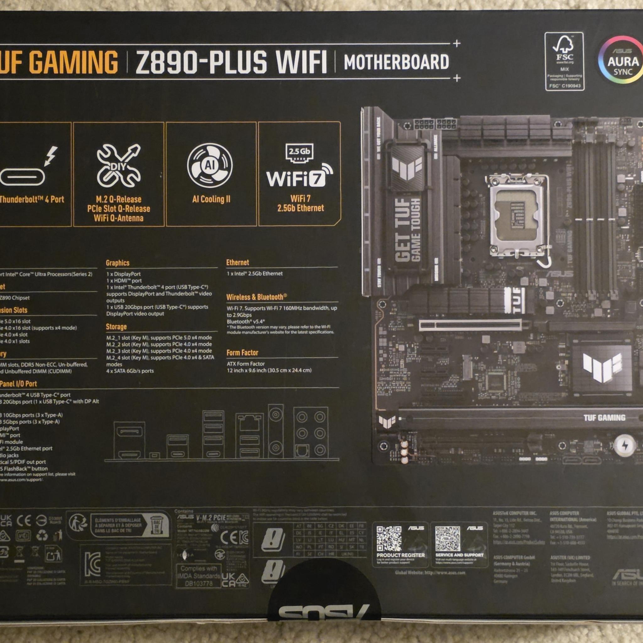 ASUS TUF GAMING Z890-PLUS WIFI 7 LGA 1851 ATX Motherboard Brand New Sealed